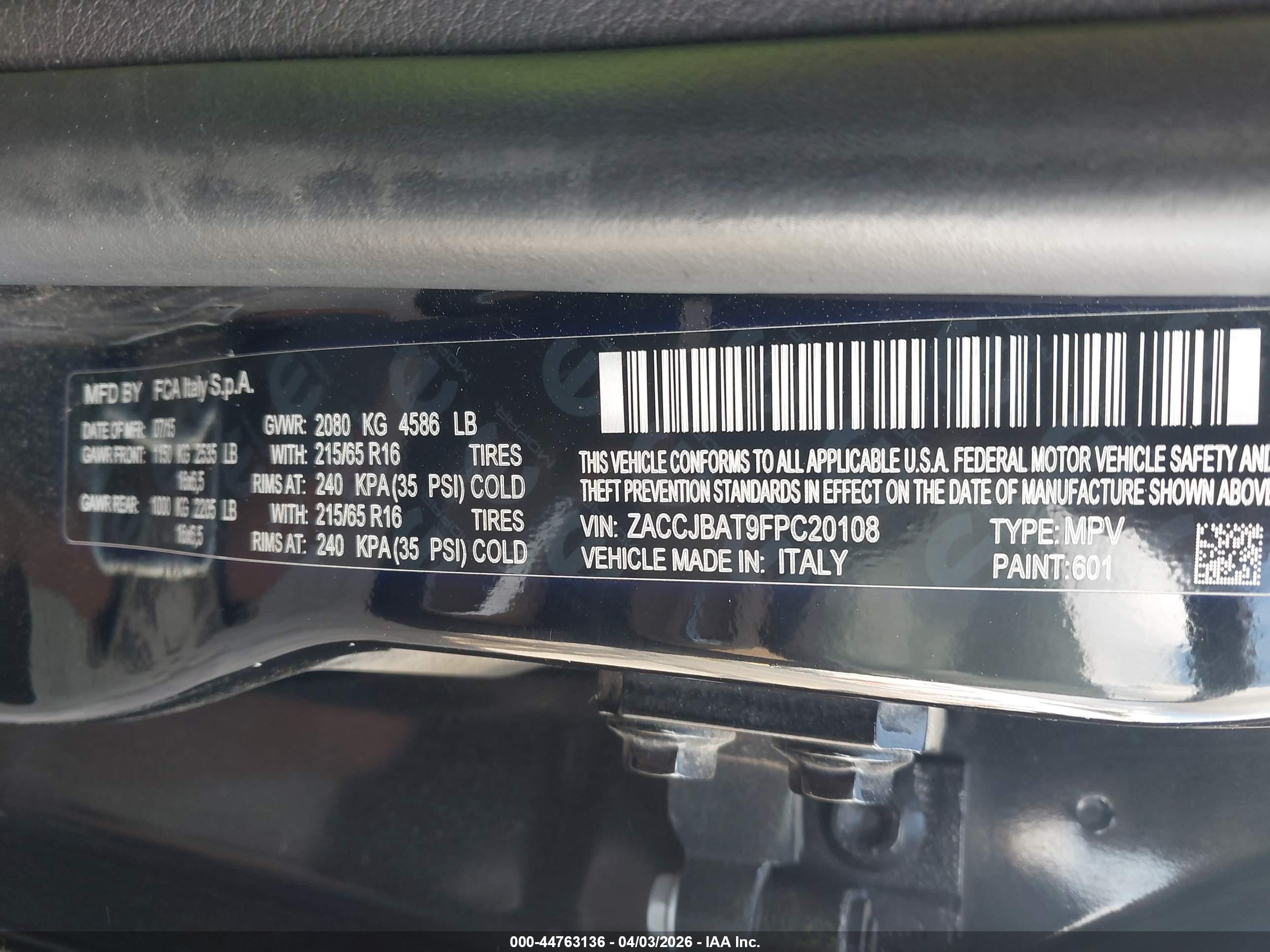2015 Jeep Renegade Sport Black vin: ZACCJBAT9FPC20108