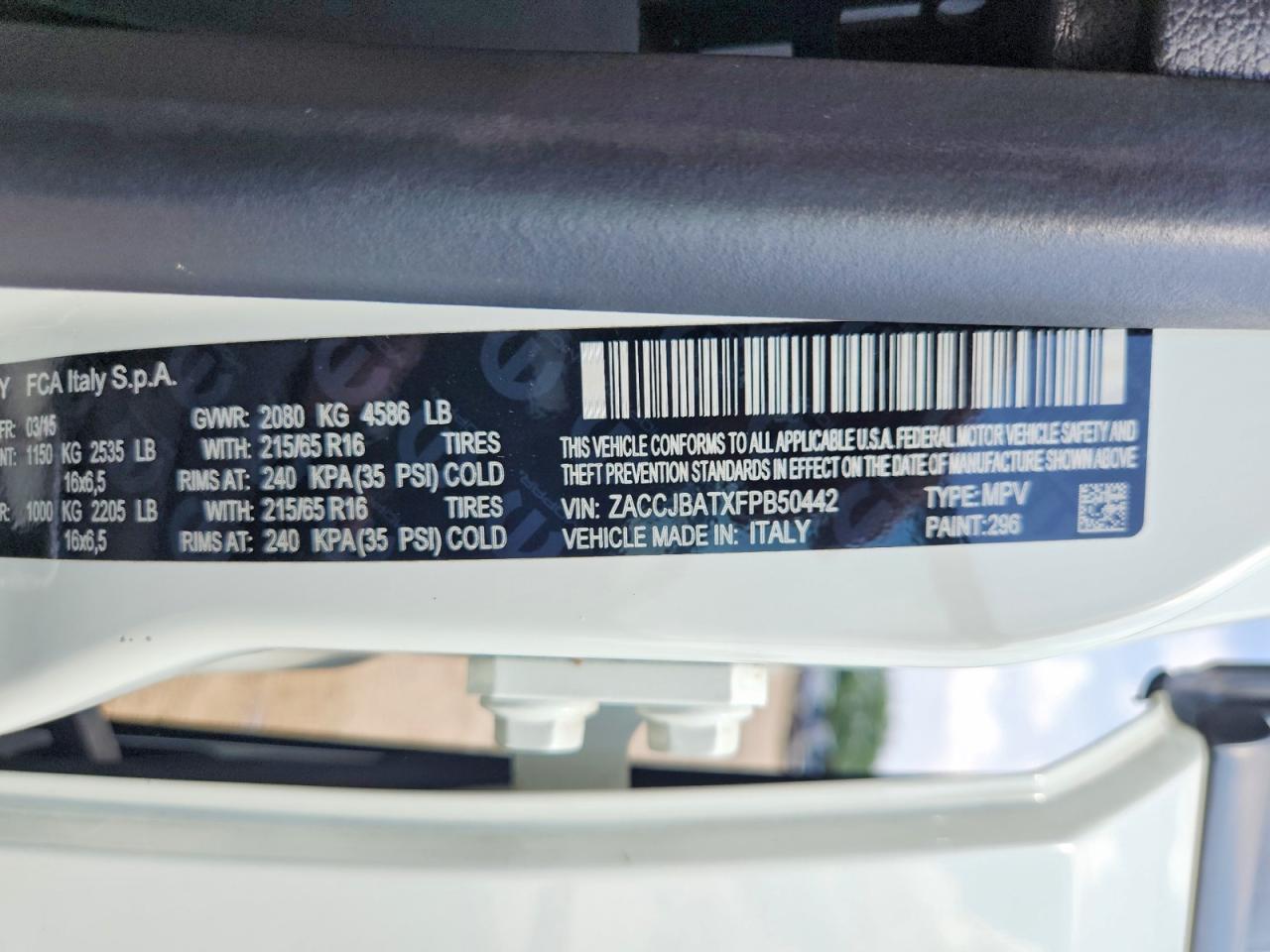 2015 Jeep Renegade Sport White vin: ZACCJBATXFPB50442