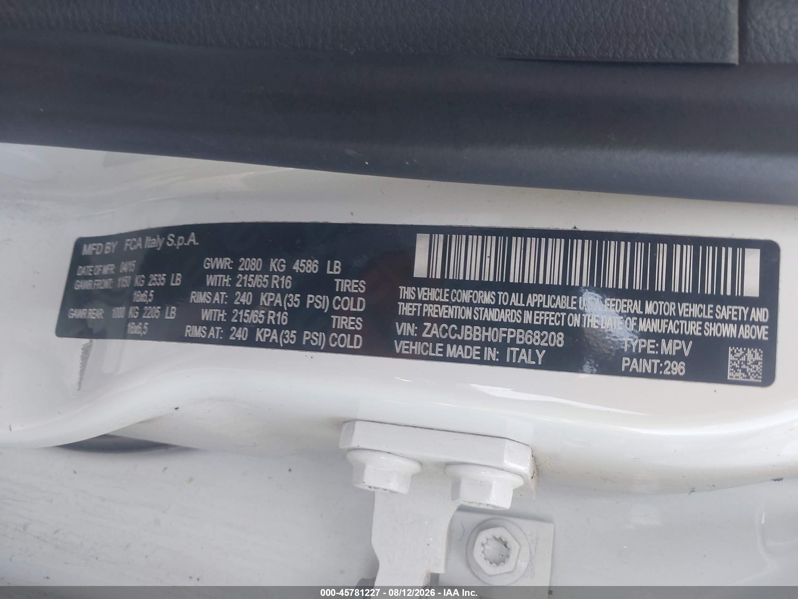 2015 Jeep Renegade Latitude White vin: ZACCJBBH0FPB68208
