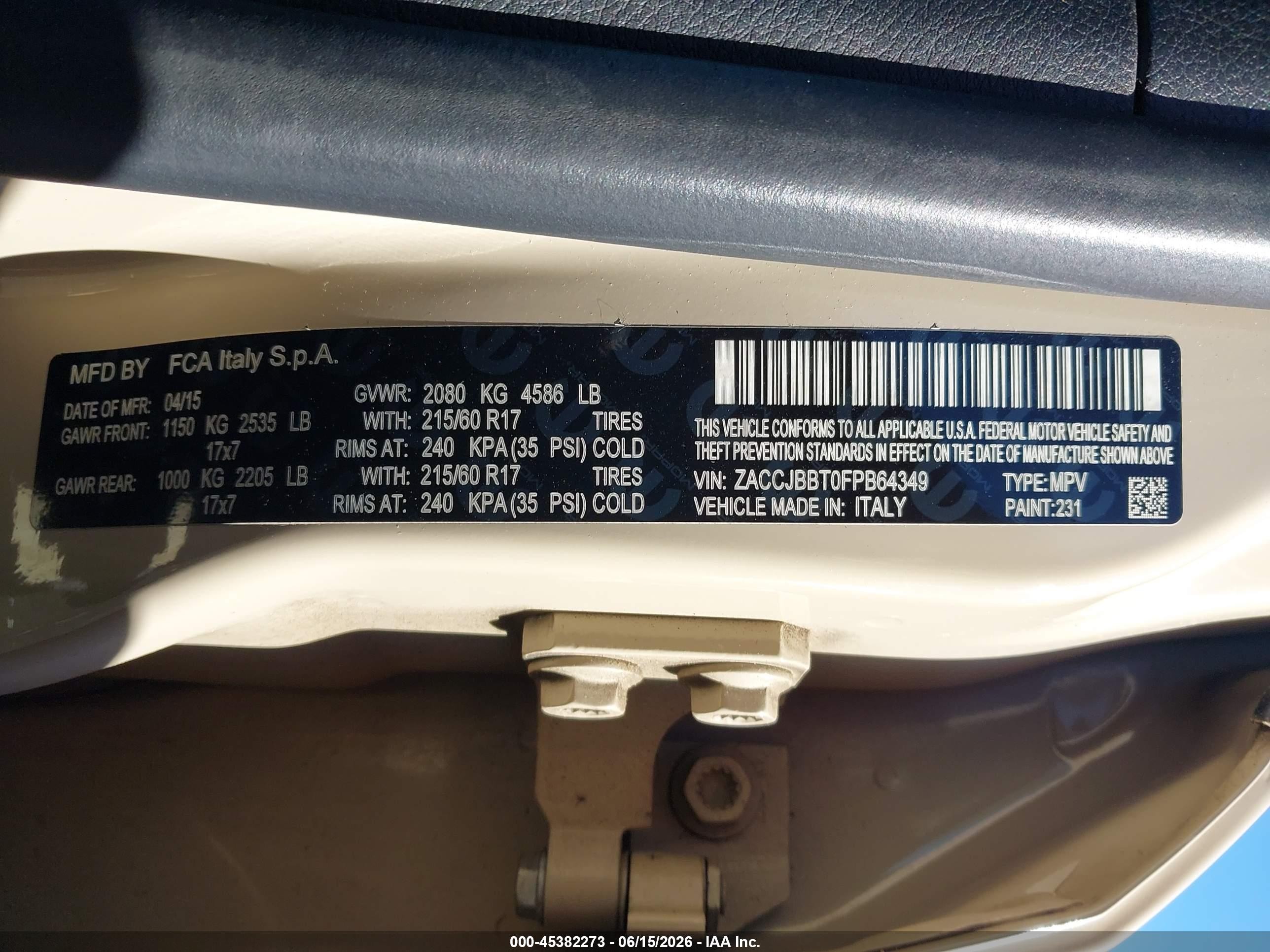 2015 Jeep Renegade Latitude Tan vin: ZACCJBBT0FPB64349