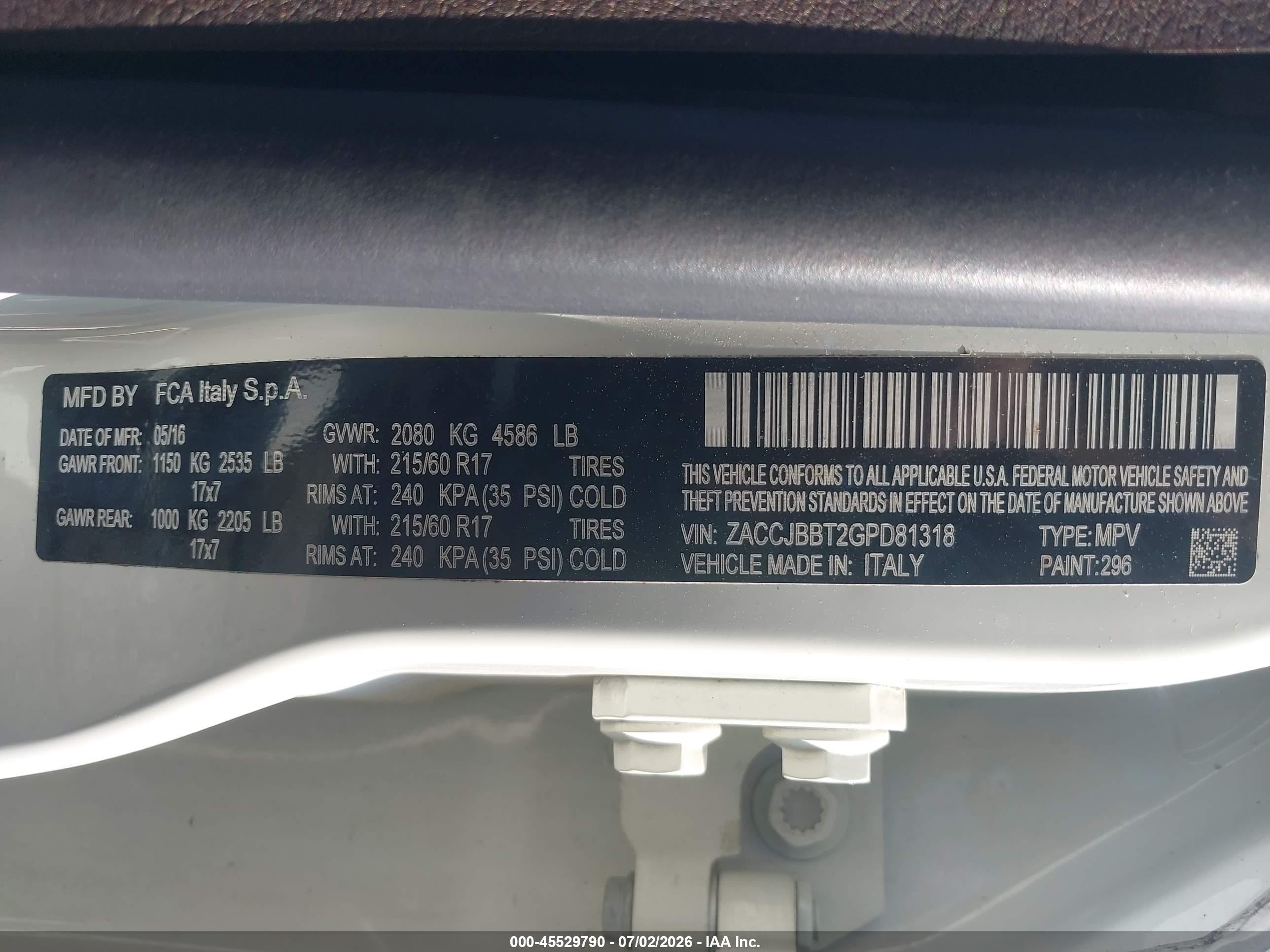 2016 Jeep Renegade Latitude Белый vin: ZACCJBBT2GPD81318