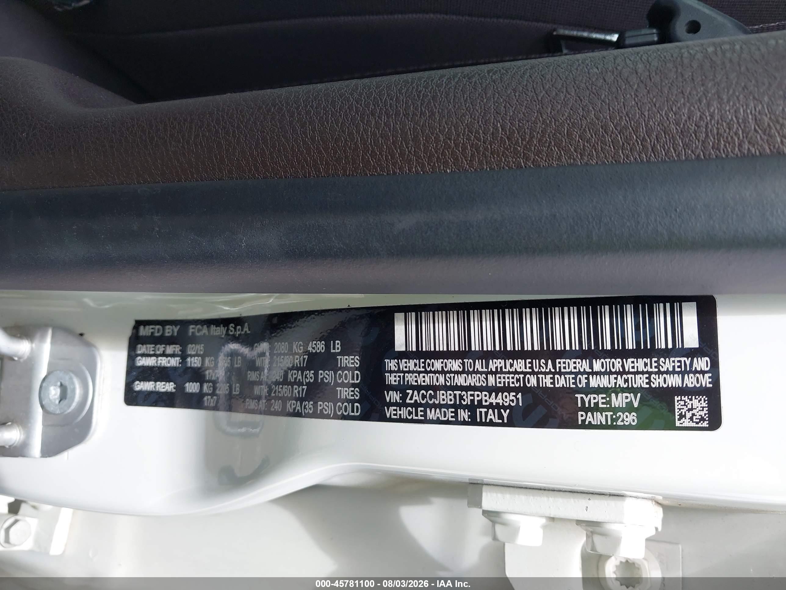 2015 Jeep Renegade Latitude White vin: ZACCJBBT3FPB44951