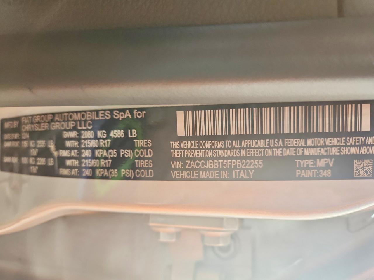 2015 Jeep Renegade Latitude Silver vin: ZACCJBBT5FPB22255