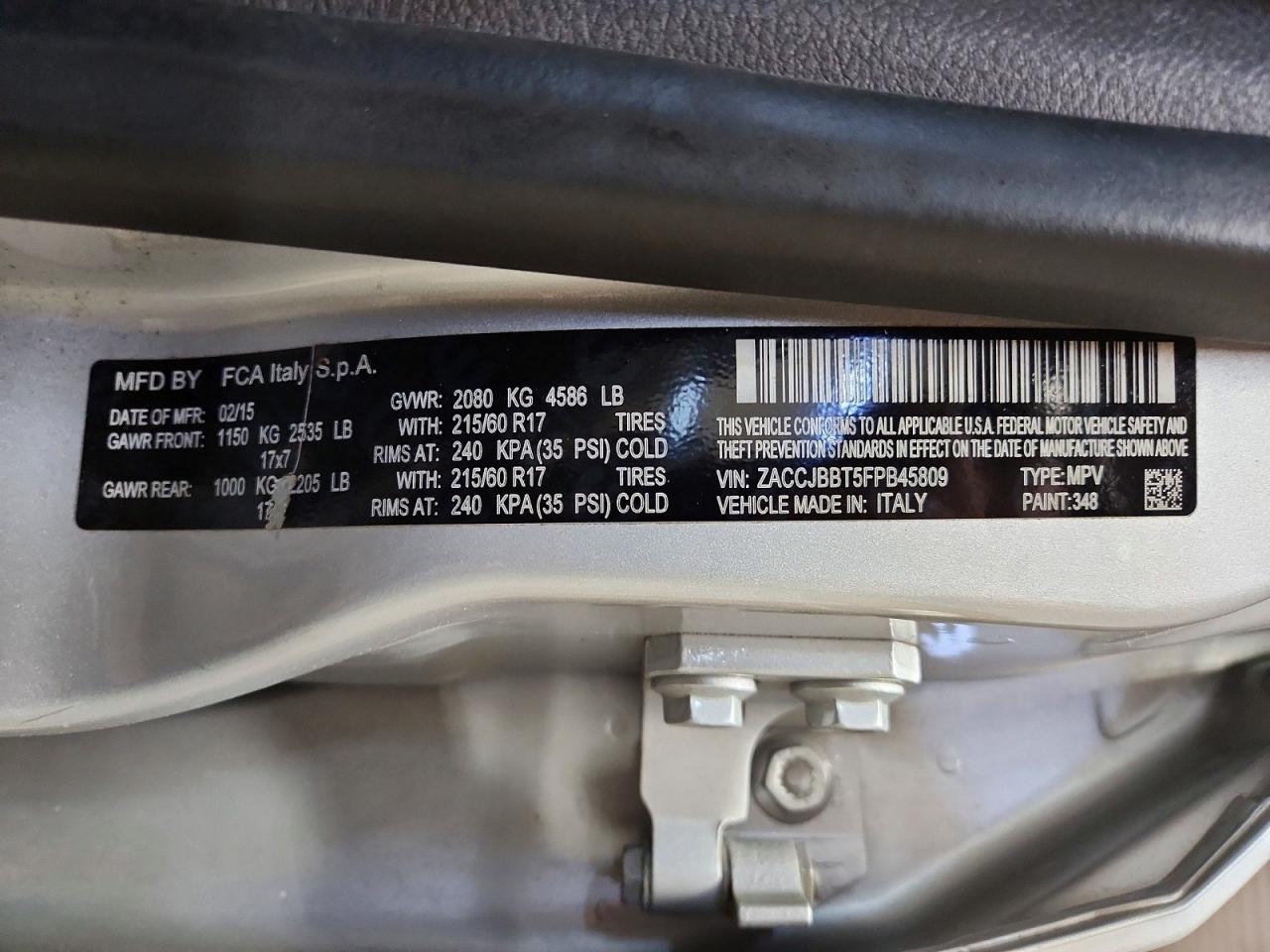 2015 Jeep Renegade Latitude Silver vin: ZACCJBBT5FPB45809
