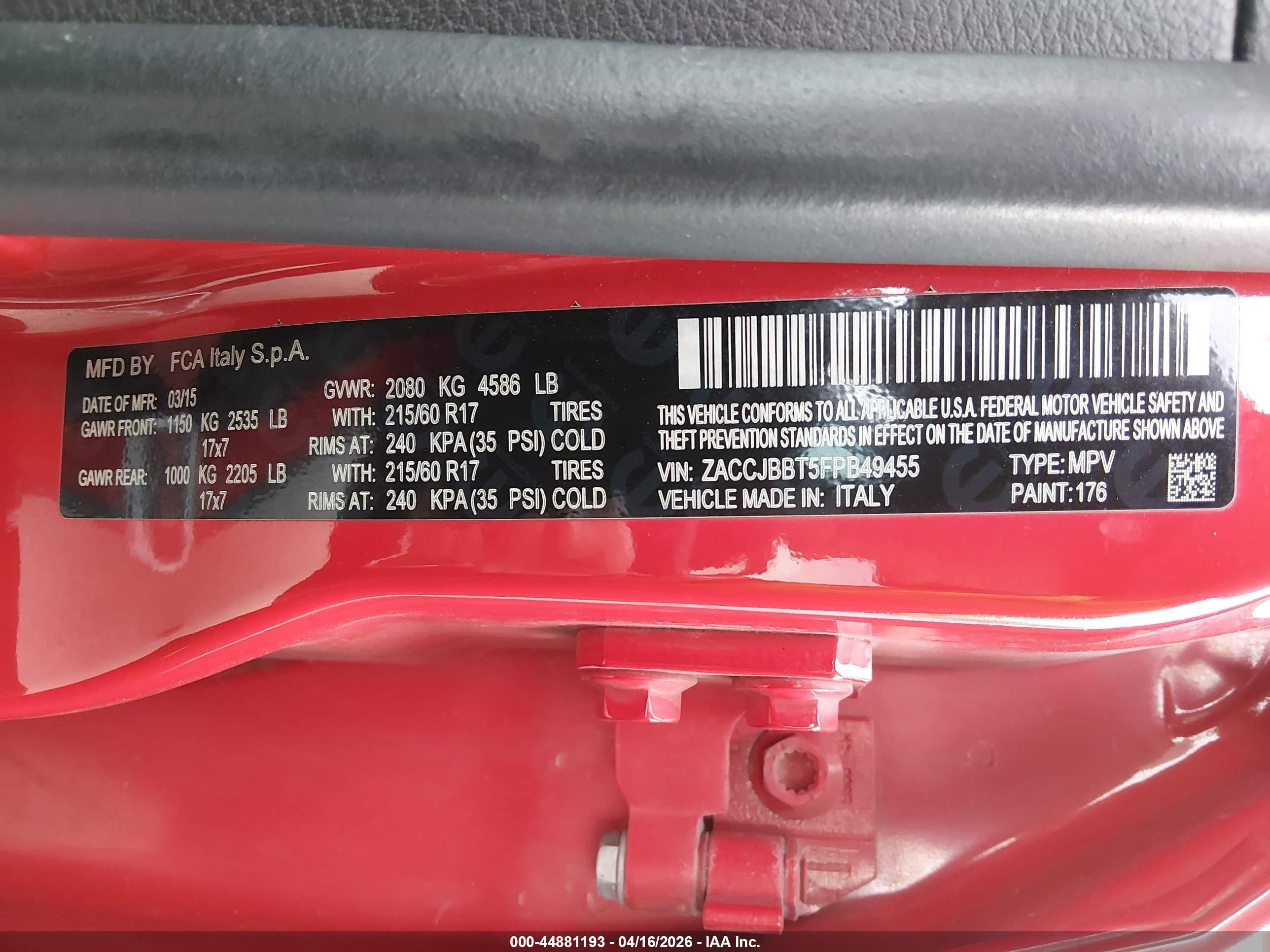 2015 Jeep Renegade Latitude Красный vin: ZACCJBBT5FPB49455