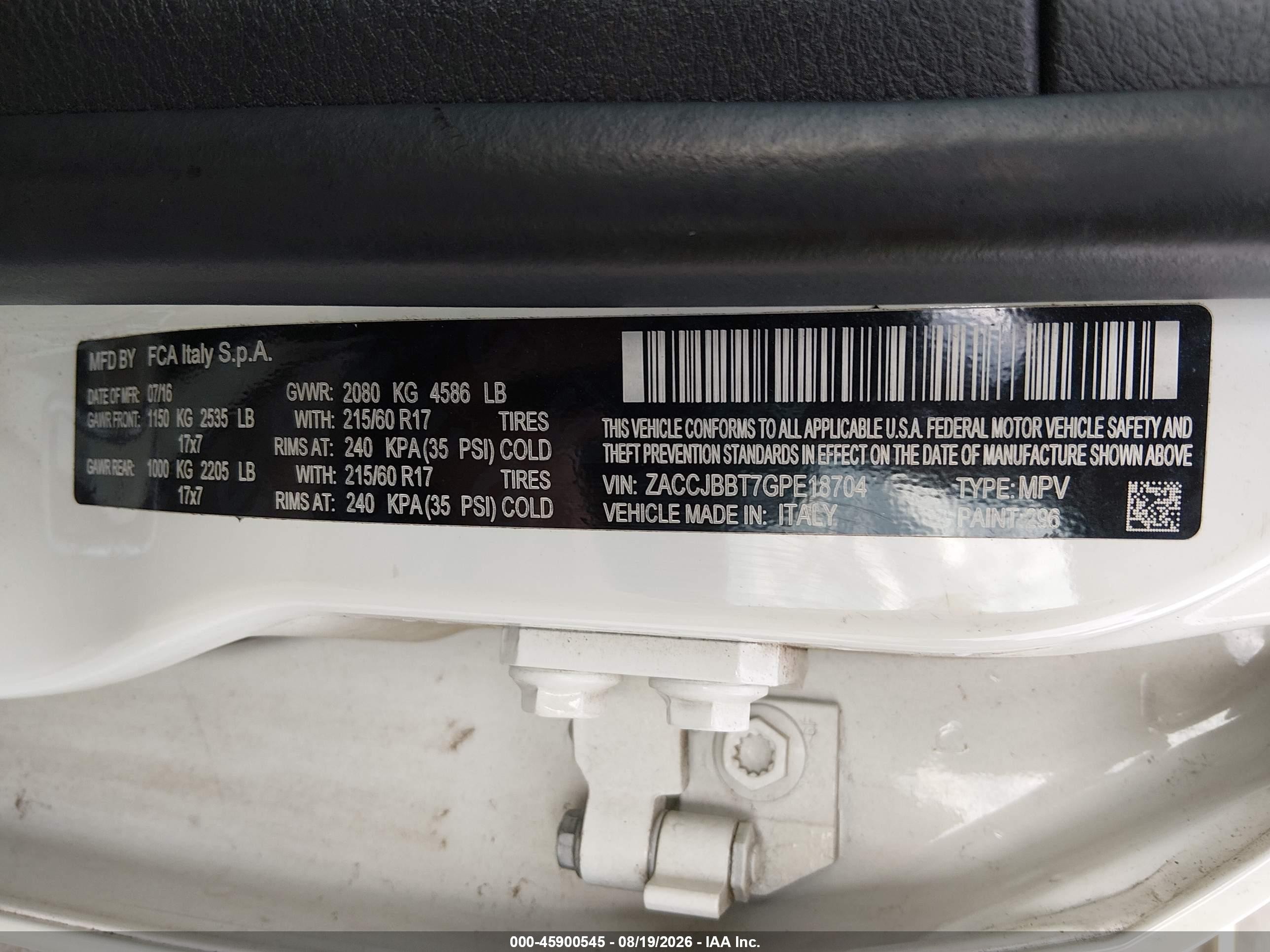 2016 Jeep Renegade Latitude White vin: ZACCJBBT7GPE18704