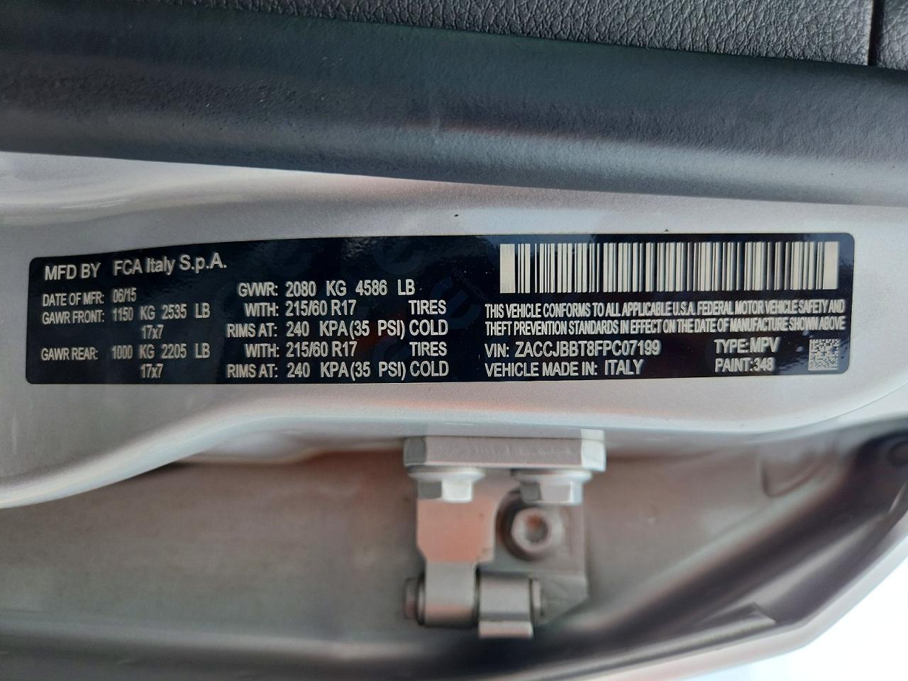 2015 Jeep Renegade Latitude Silver vin: ZACCJBBT8FPC07199