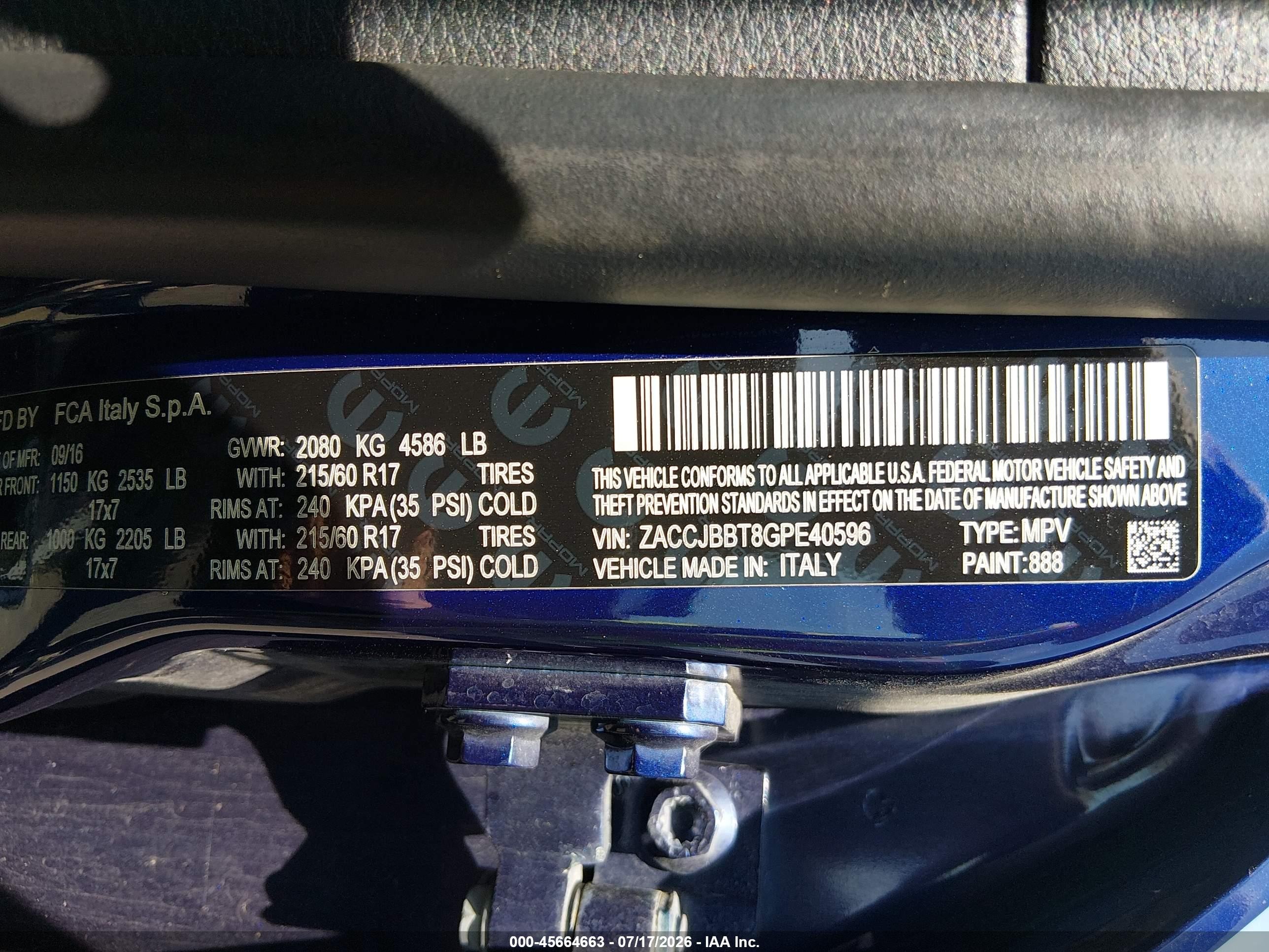 2016 Jeep Renegade Latitude Blue vin: ZACCJBBT8GPE40596