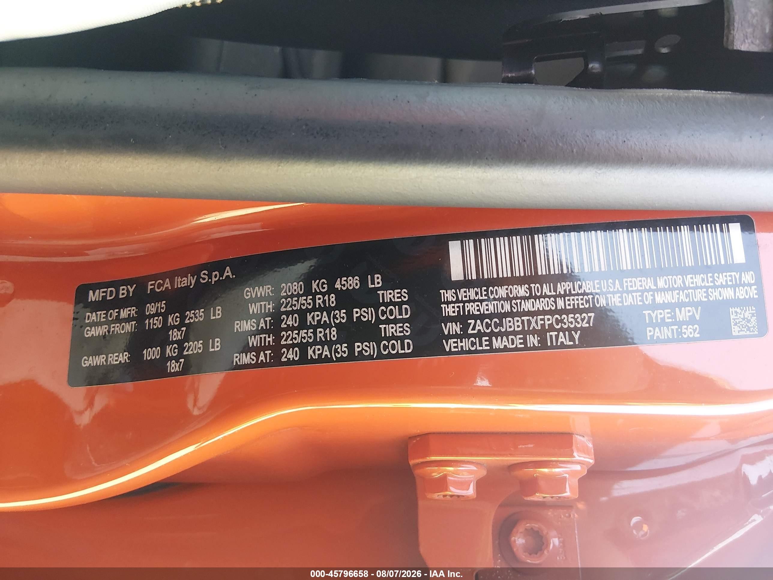2015 Jeep Renegade Latitude Orange vin: ZACCJBBTXFPC35327