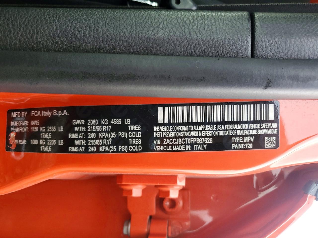 2015 Jeep Renegade Trailhawk Orange vin: ZACCJBCT0FPB67625