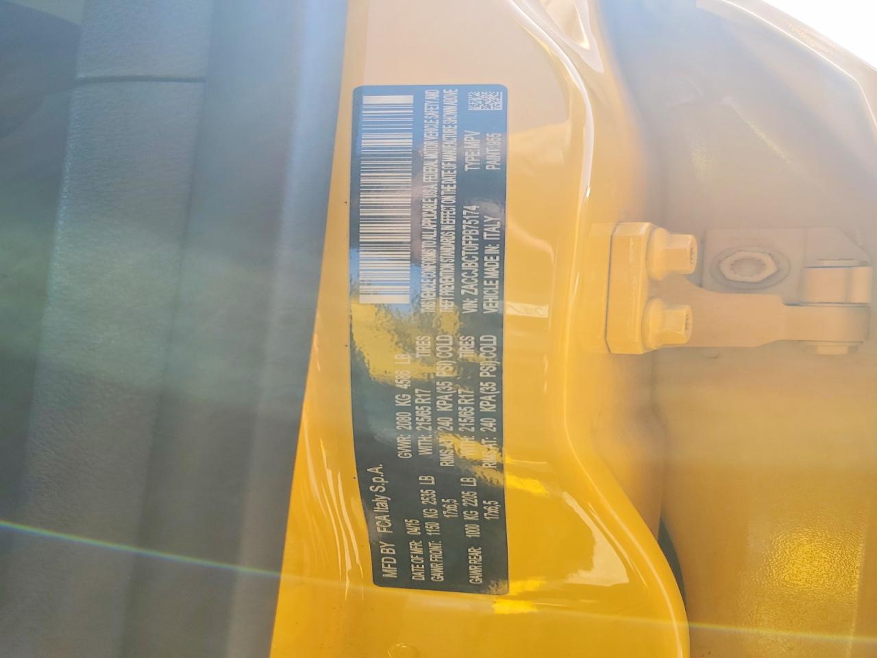 2015 Jeep Renegade Trailhawk Yellow vin: ZACCJBCT0FPB75174