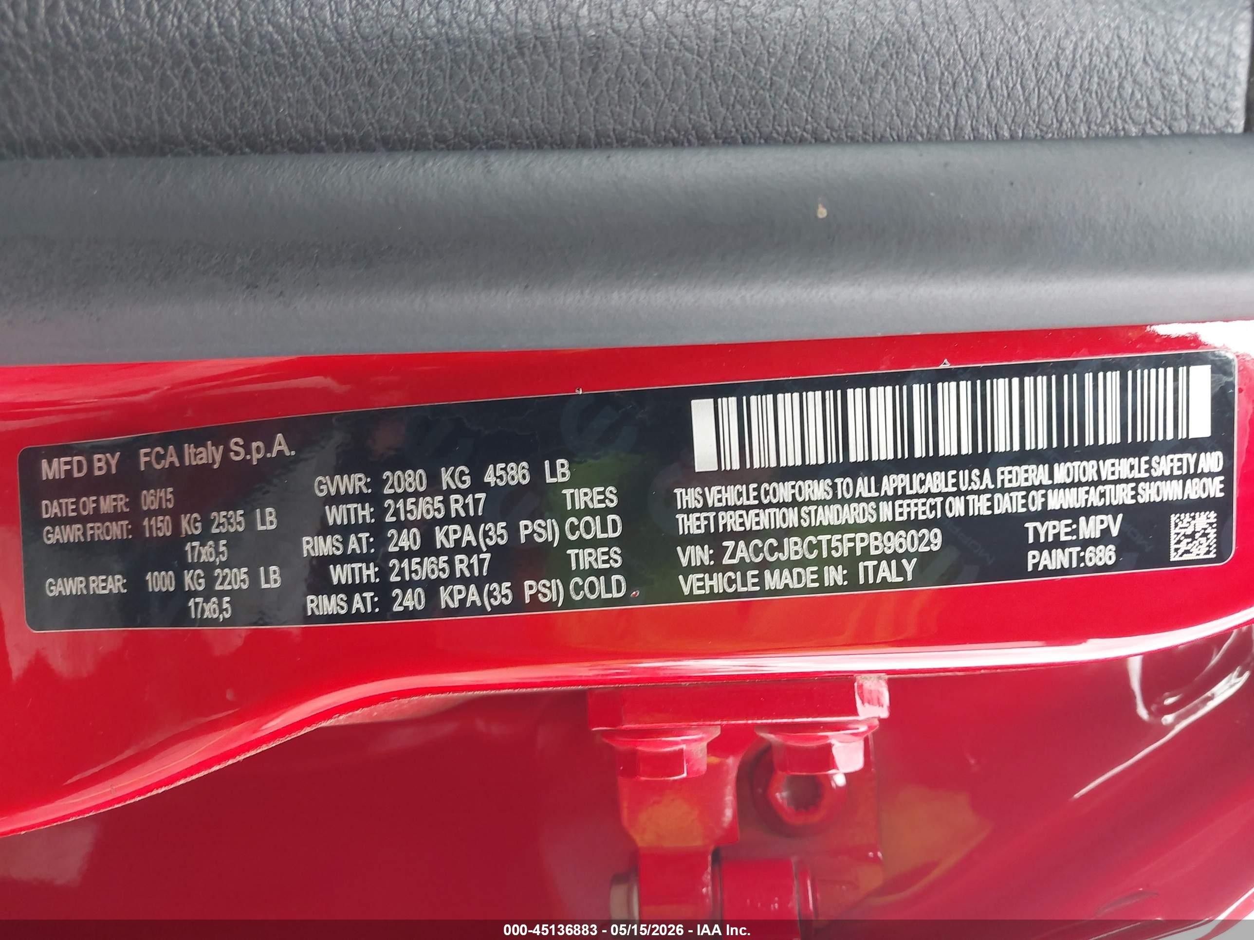 2015 Jeep Renegade Trailhawk Red vin: ZACCJBCT5FPB96029
