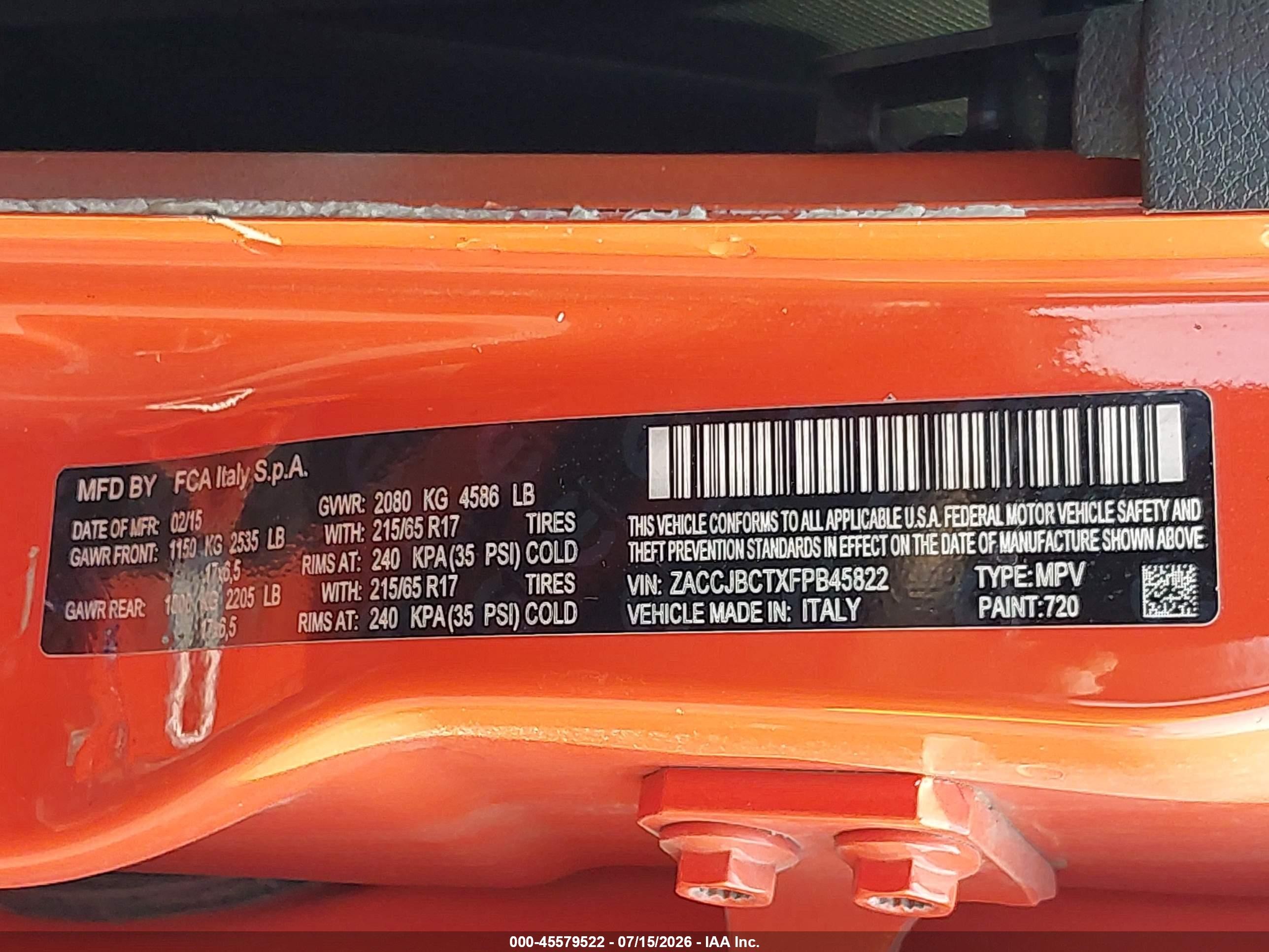 2015 Jeep Renegade Trailhawk Orange vin: ZACCJBCTXFPB45822