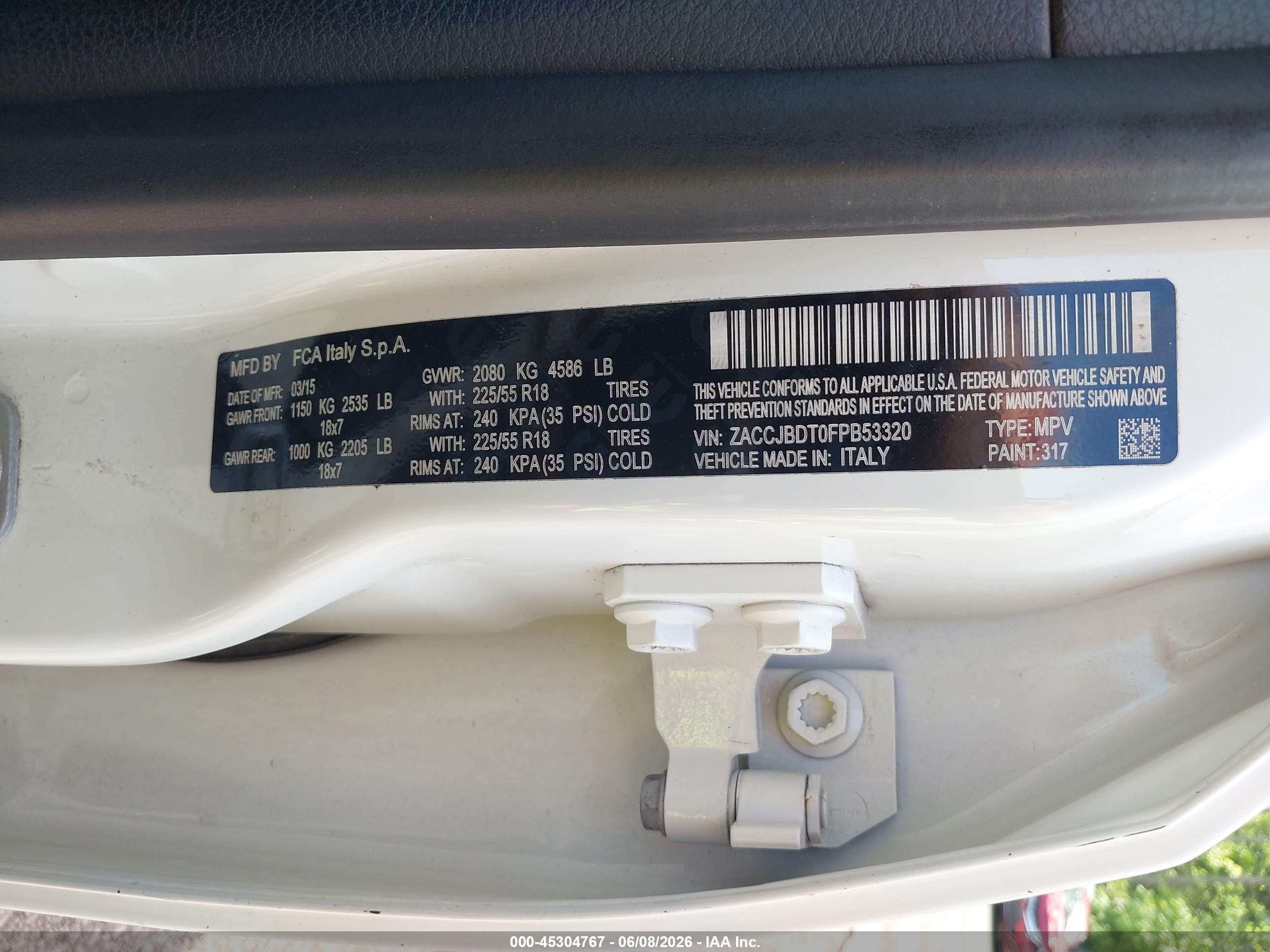 2015 Jeep Renegade Limited White vin: ZACCJBDT0FPB53320
