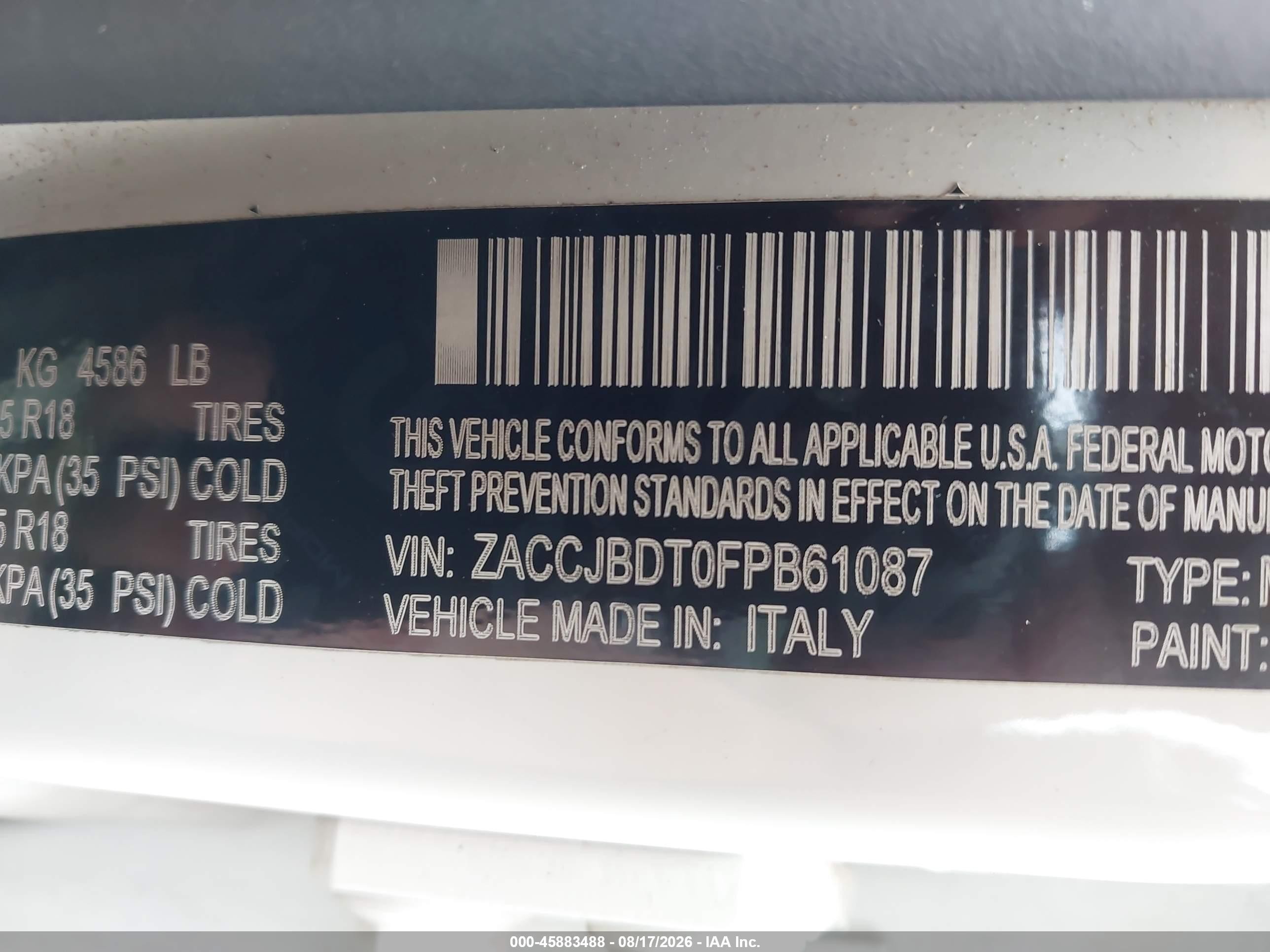 2015 Jeep Renegade Limited White vin: ZACCJBDT0FPB61087