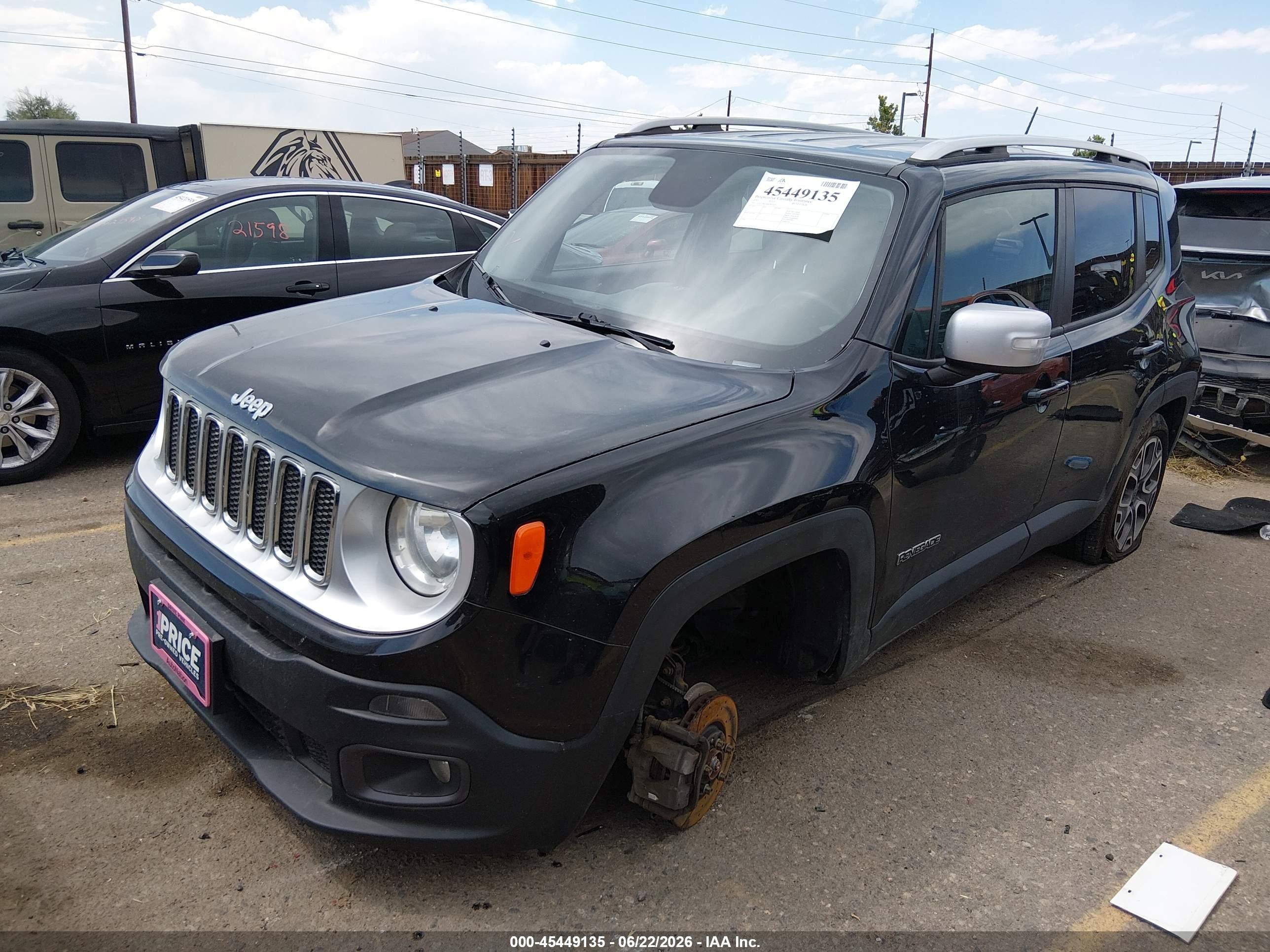 2015 Jeep Renegade Limited Black vin: ZACCJBDT0FPB74201