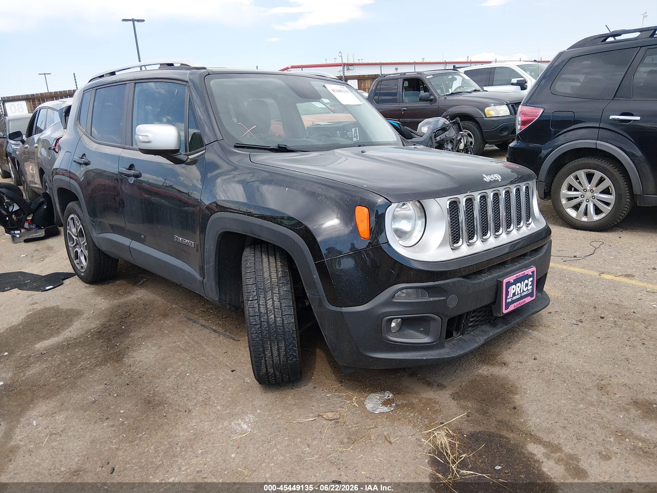 2015 Jeep Renegade Limited Black vin: ZACCJBDT0FPB74201