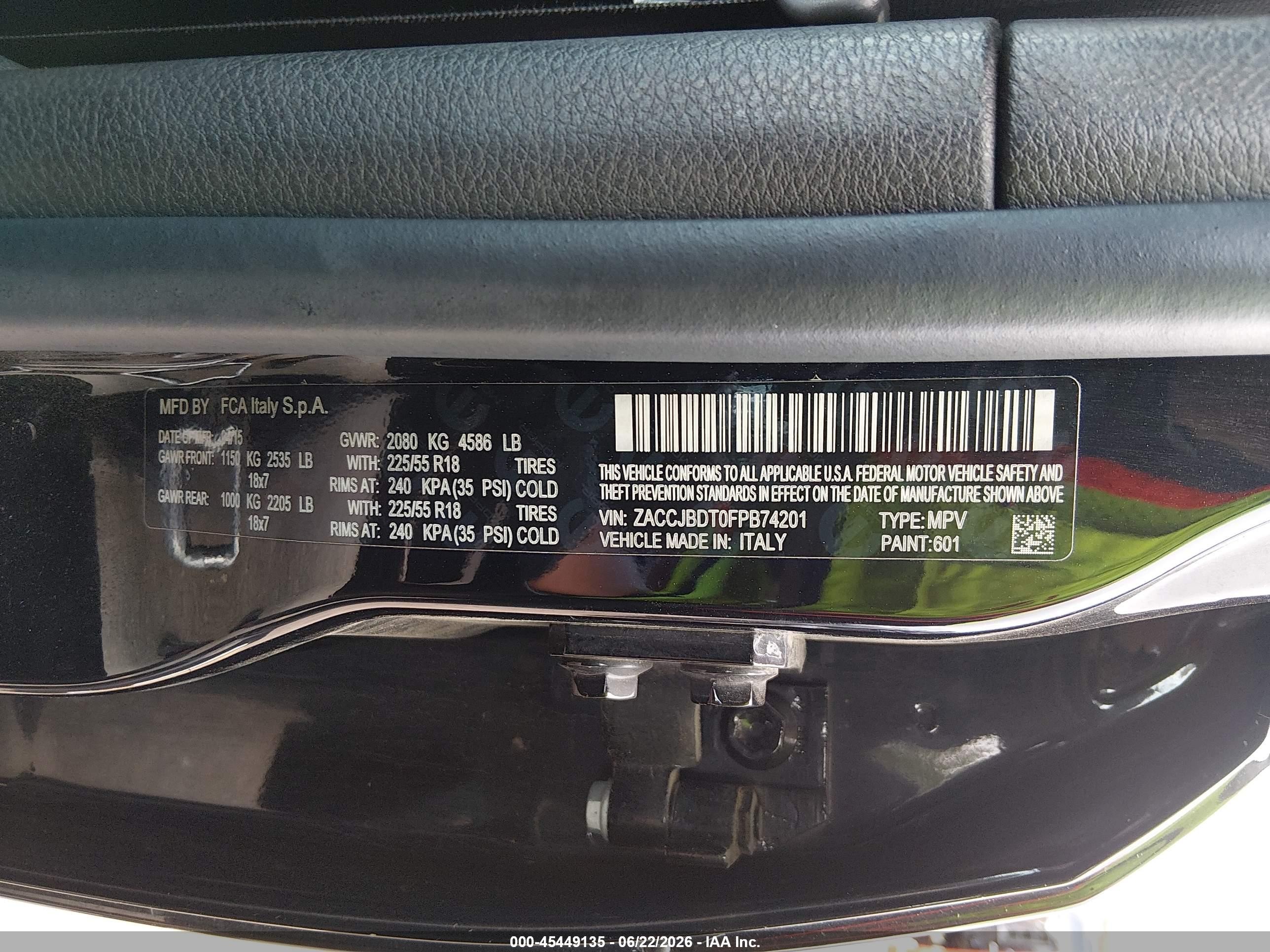 2015 Jeep Renegade Limited Black vin: ZACCJBDT0FPB74201