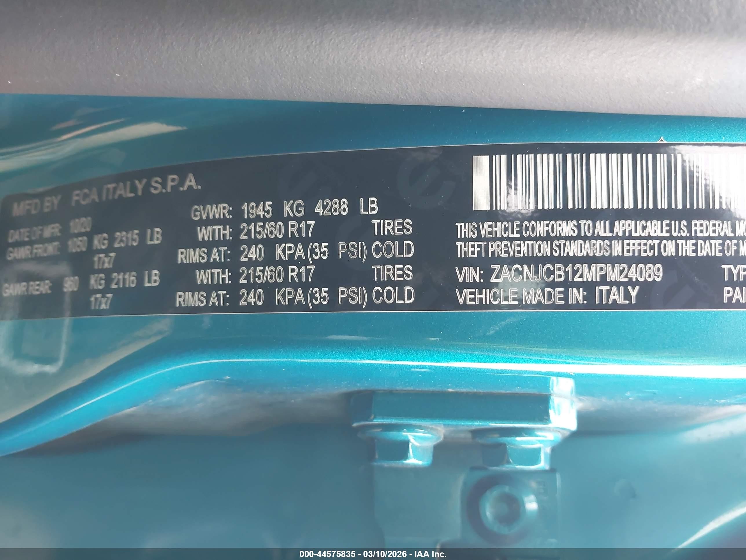 2021 Jeep Renegade Latitude Fwd Teal vin: ZACNJCB12MPM24089