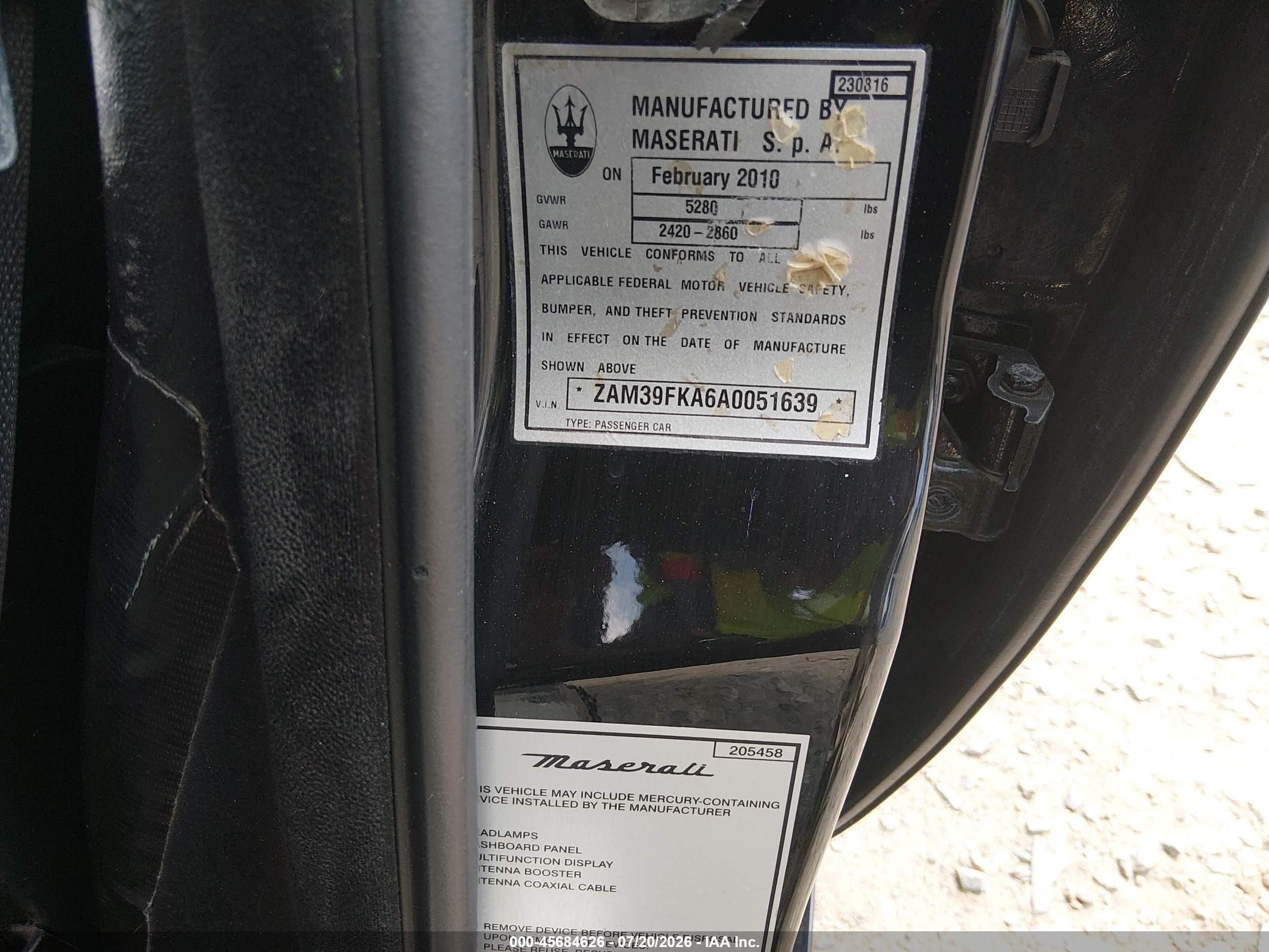 2010 Maserati Quattroporte   Black vin: ZAM39FKA6A0051639