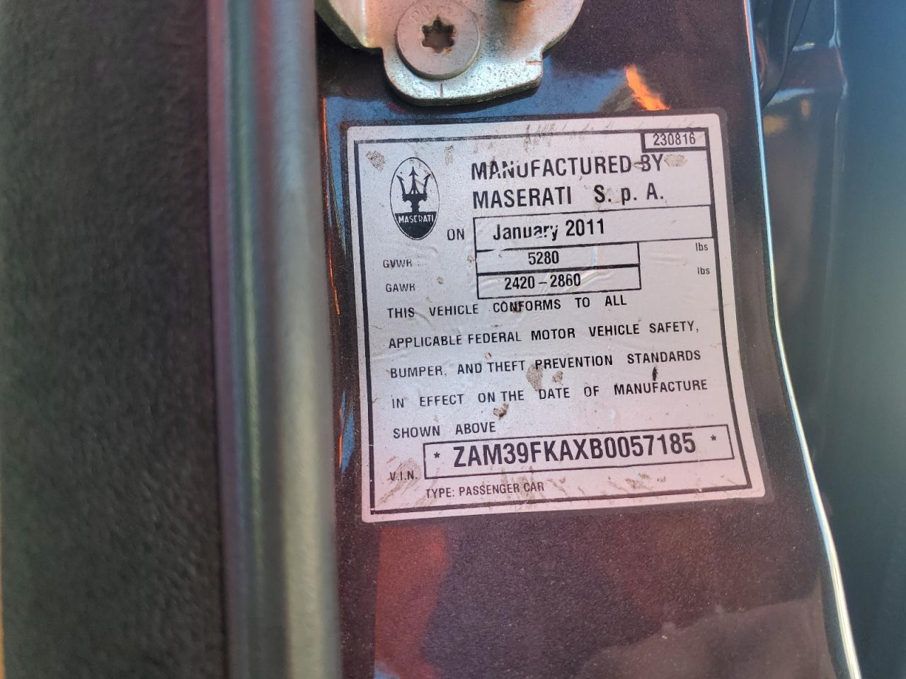 2011 Maserati Quattroporte Charcoal vin: ZAM39FKAXB0057185
