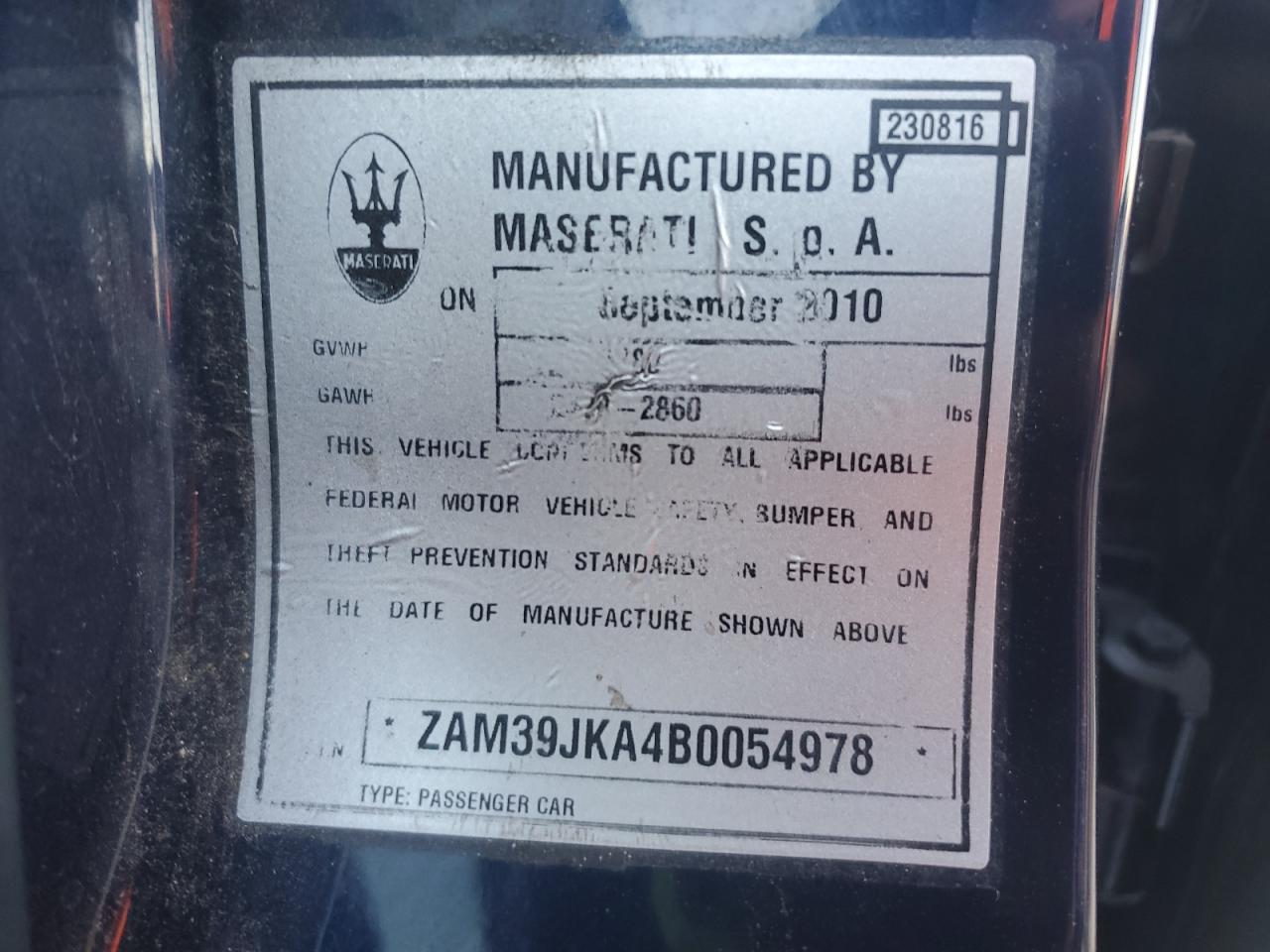 2011 Maserati Quattroporte S Синий vin: ZAM39JKA4B0054978