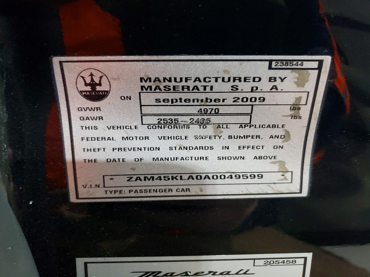 2010 Maserati Granturism Black vin: ZAM45KLA0A0049599