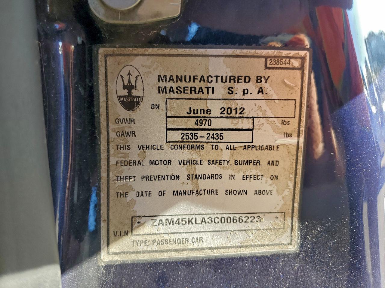 2012 Maserati Granturismo S Blue vin: ZAM45KLA3C0066223