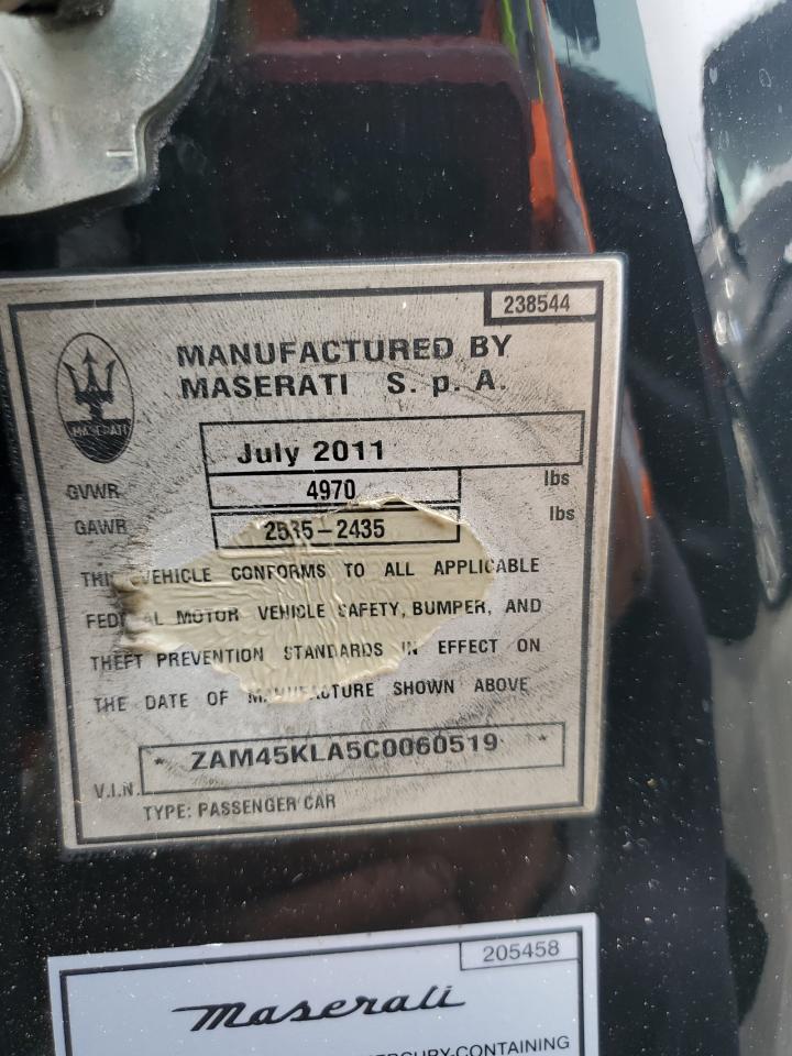 2012 Maserati Granturismo S Черный vin: ZAM45KLA5C0060519