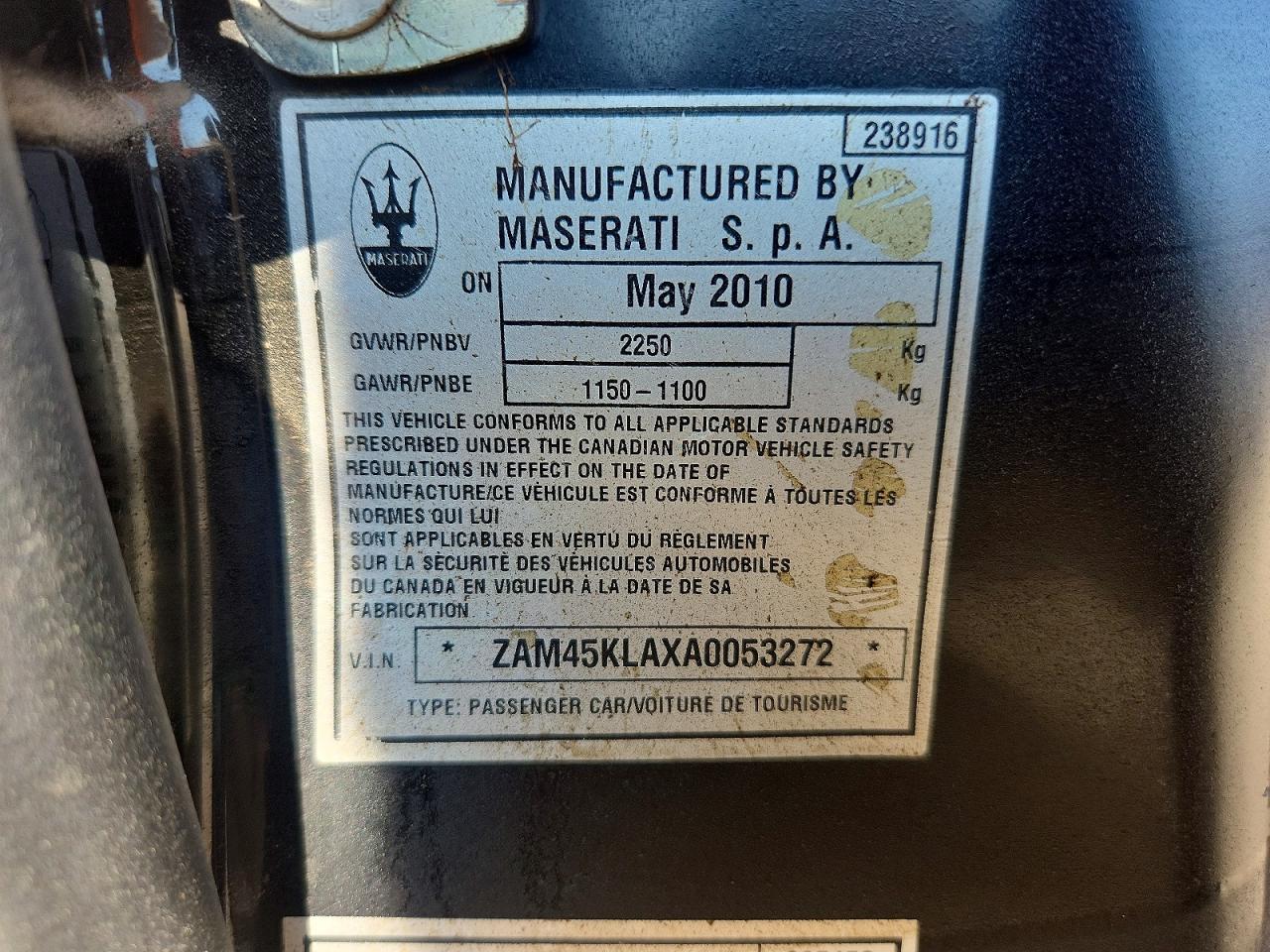 2010 Maserati Granturismo S Black vin: ZAM45KLAXA0053272