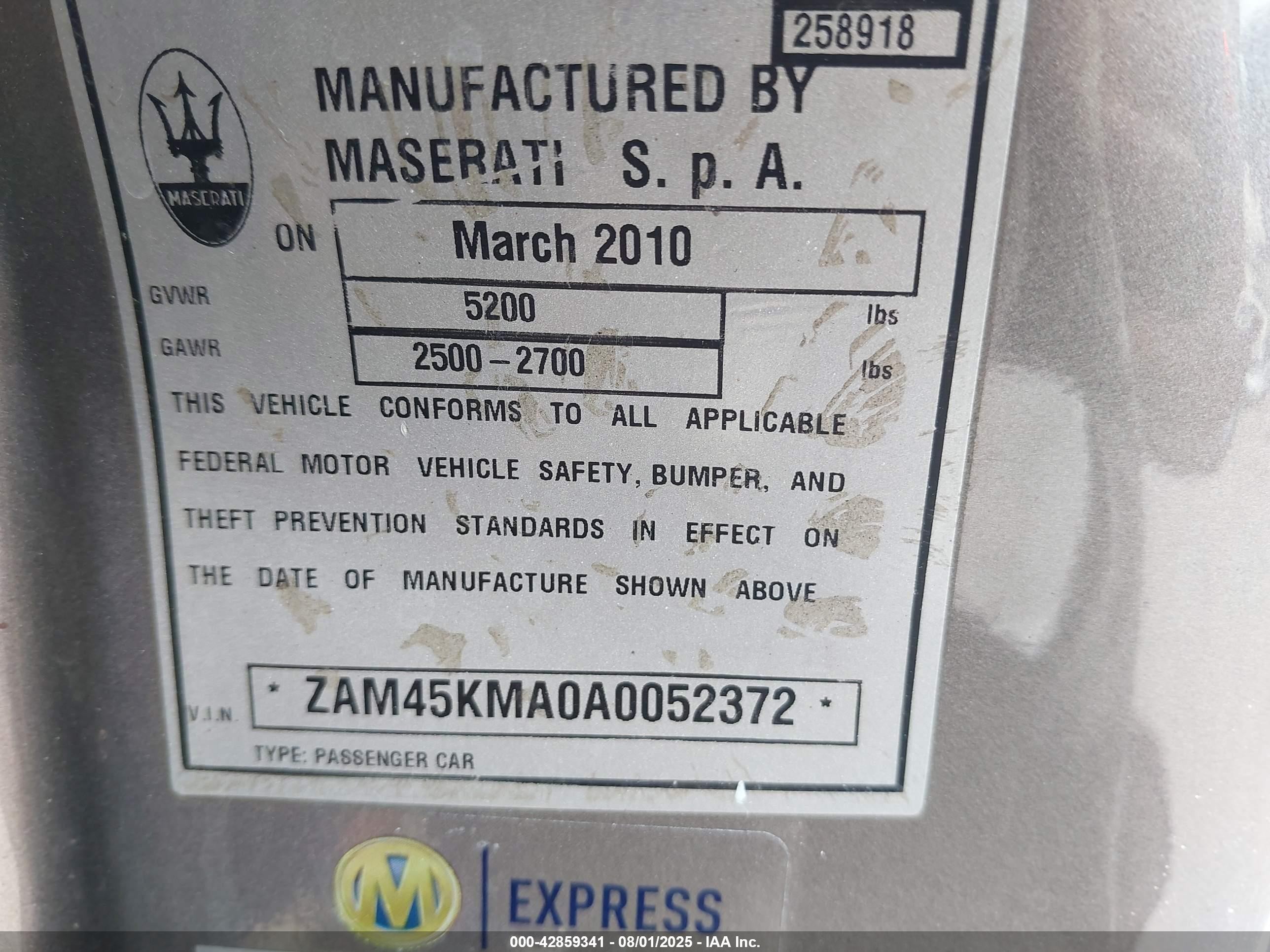 2010 Maserati Granturismo   Silver vin: ZAM45KMA0A0052372