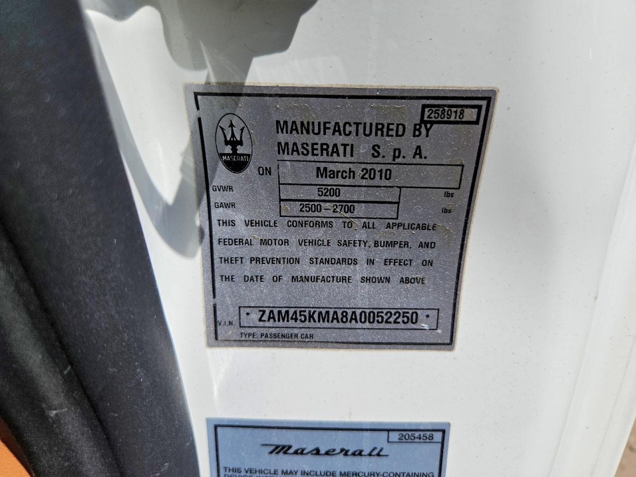 2010 Maserati Granturismo White vin: ZAM45KMA8A0052250