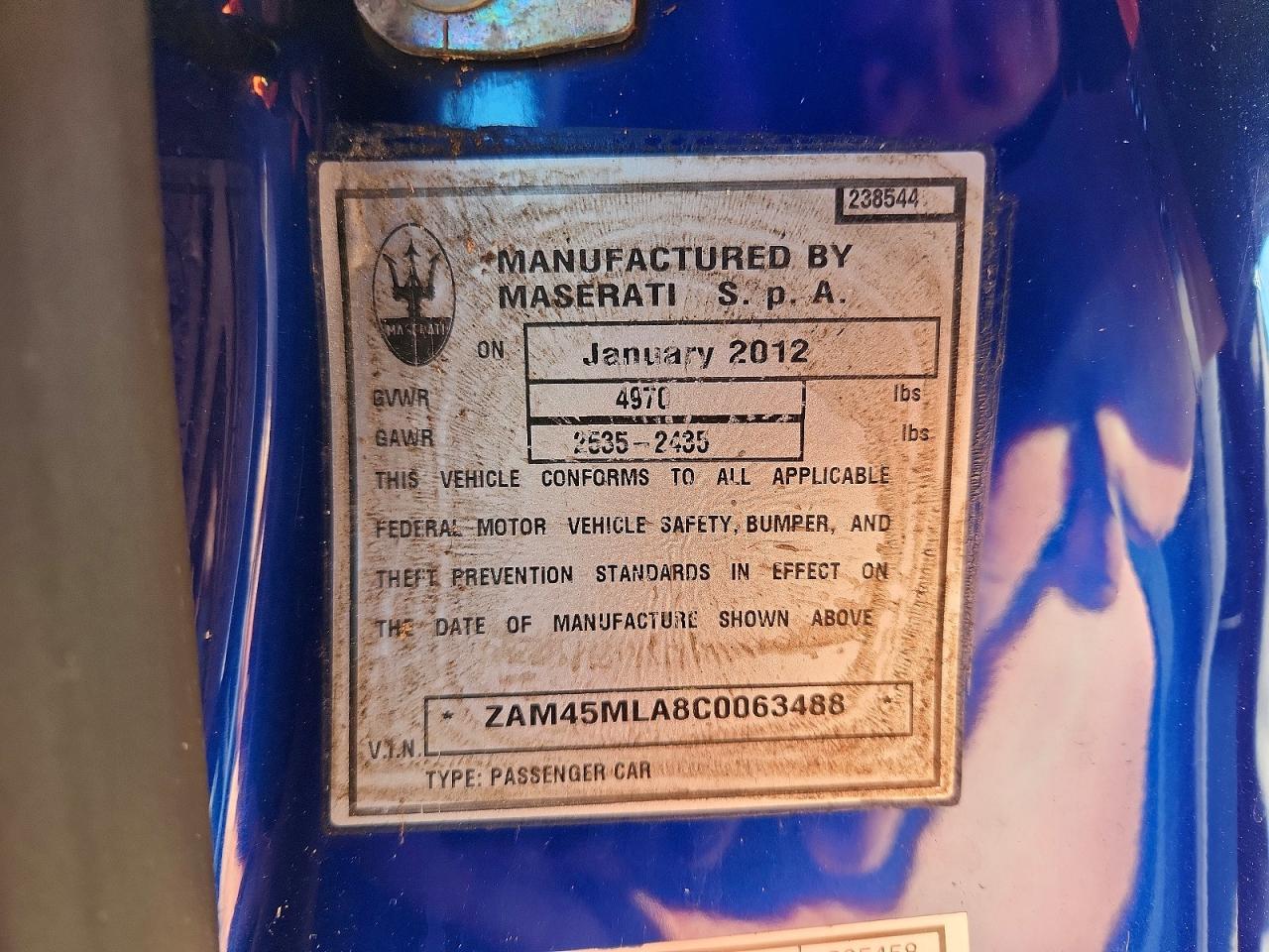 2012 Maserati Granturismo S Blue vin: ZAM45MLA8C0063488