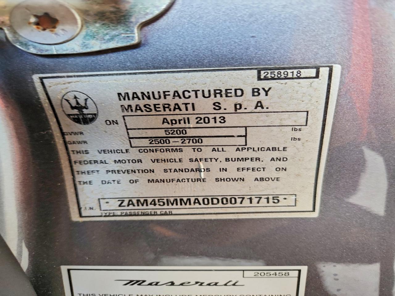 2013 Maserati Granturismo S Gray vin: ZAM45MMA0D0071715