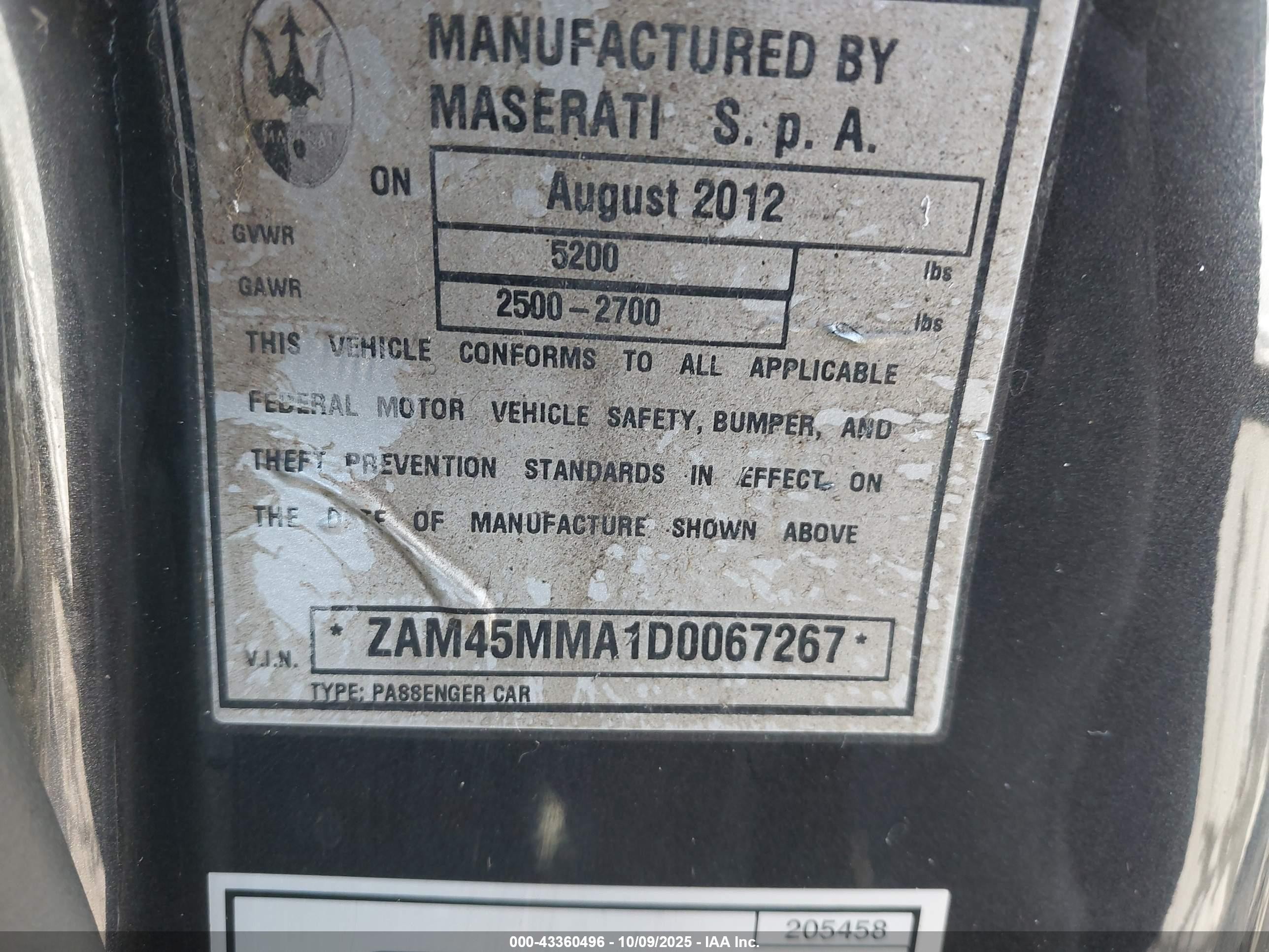 2013 Maserati Granturismo   Gray vin: ZAM45MMA1D0067267