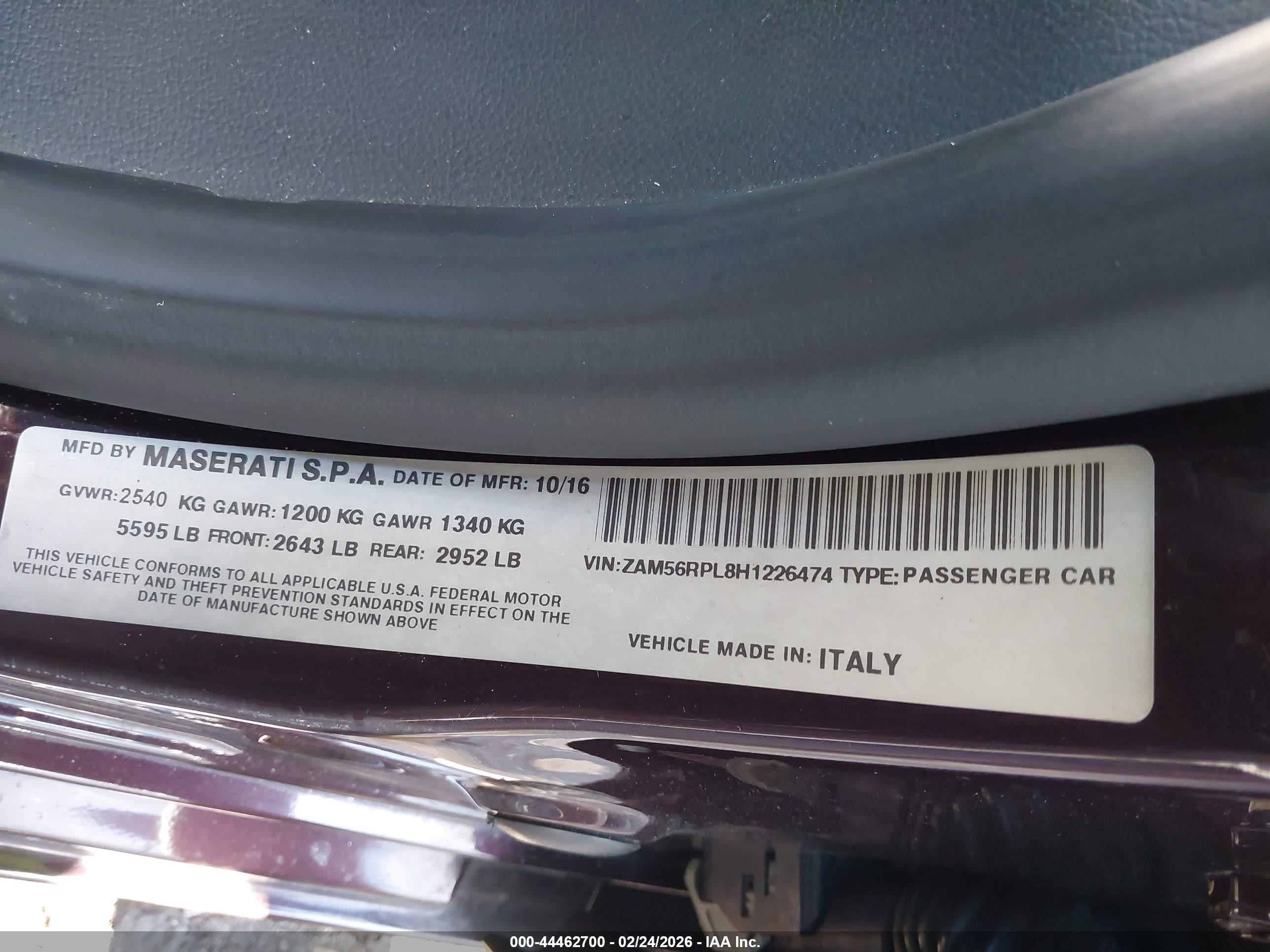 2017 Maserati Quattroporte S Granlusso Maroon vin: ZAM56RPL8H1226474