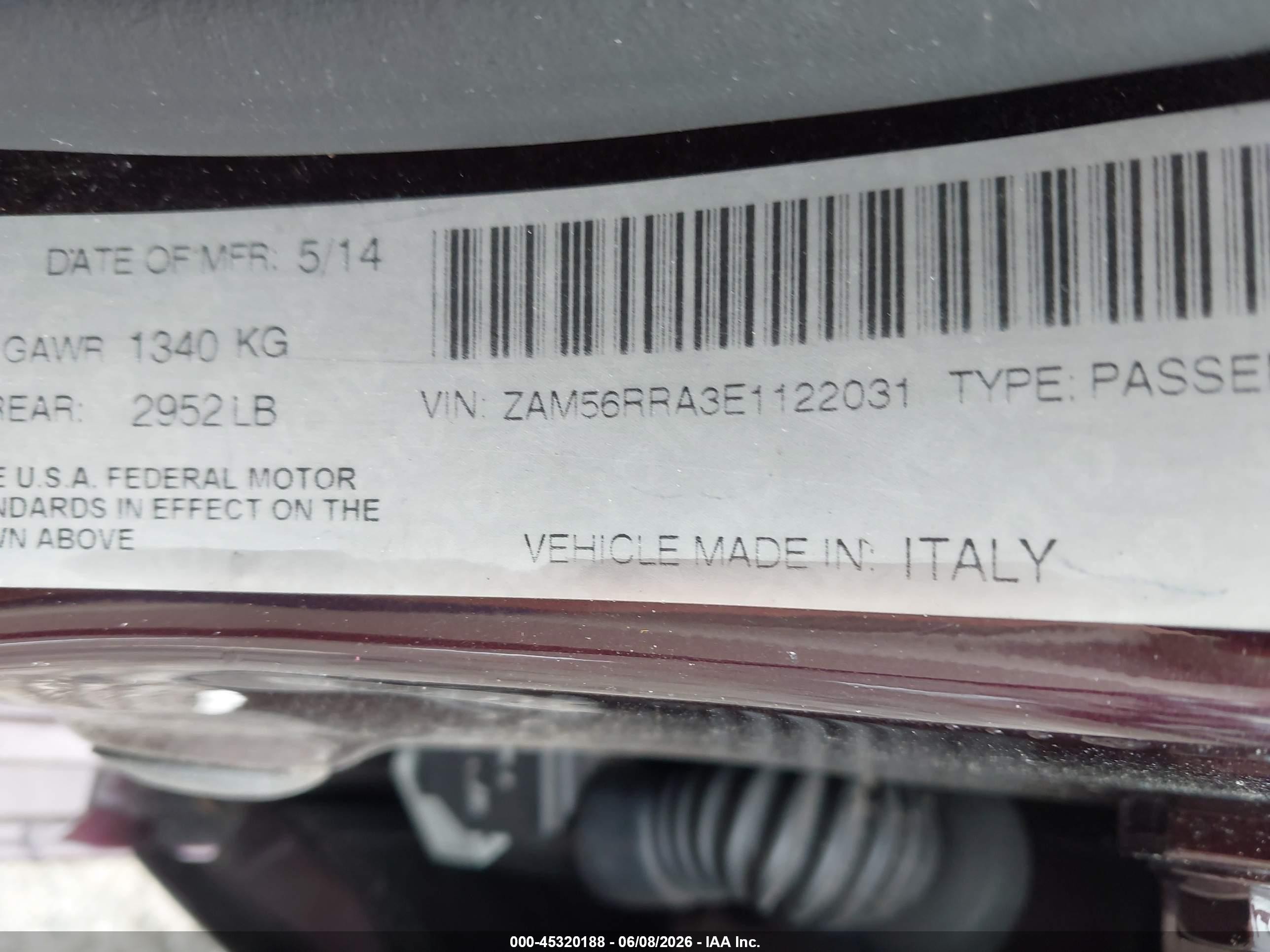 2014 Maserati Quattroporte S Q4 Burgundy vin: ZAM56RRA3E1122031