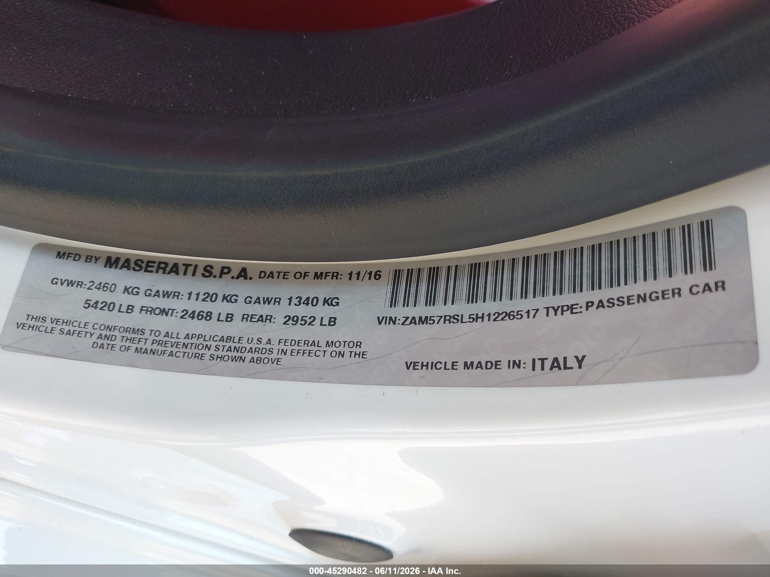 2017 Maserati Ghibli S White vin: ZAM57RSL5H1226517