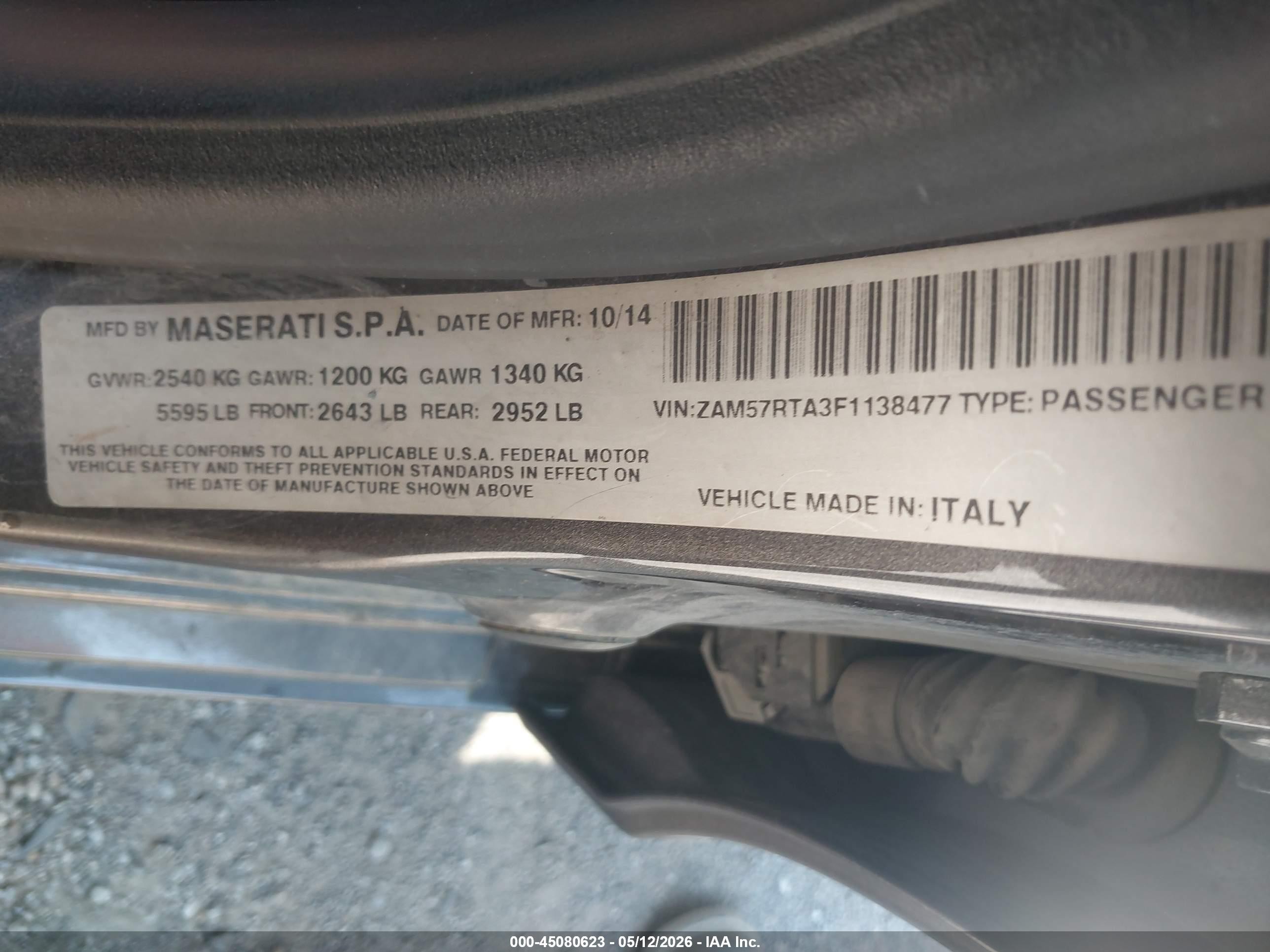 2015 Maserati Ghibli S Q4 Gray vin: ZAM57RTA3F1138477