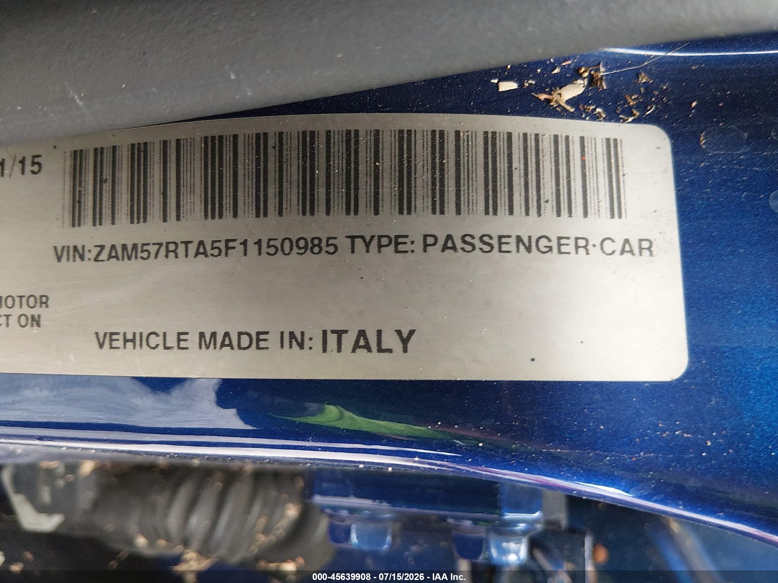 2015 Maserati Ghibli S Q4 Blue vin: ZAM57RTA5F1150985
