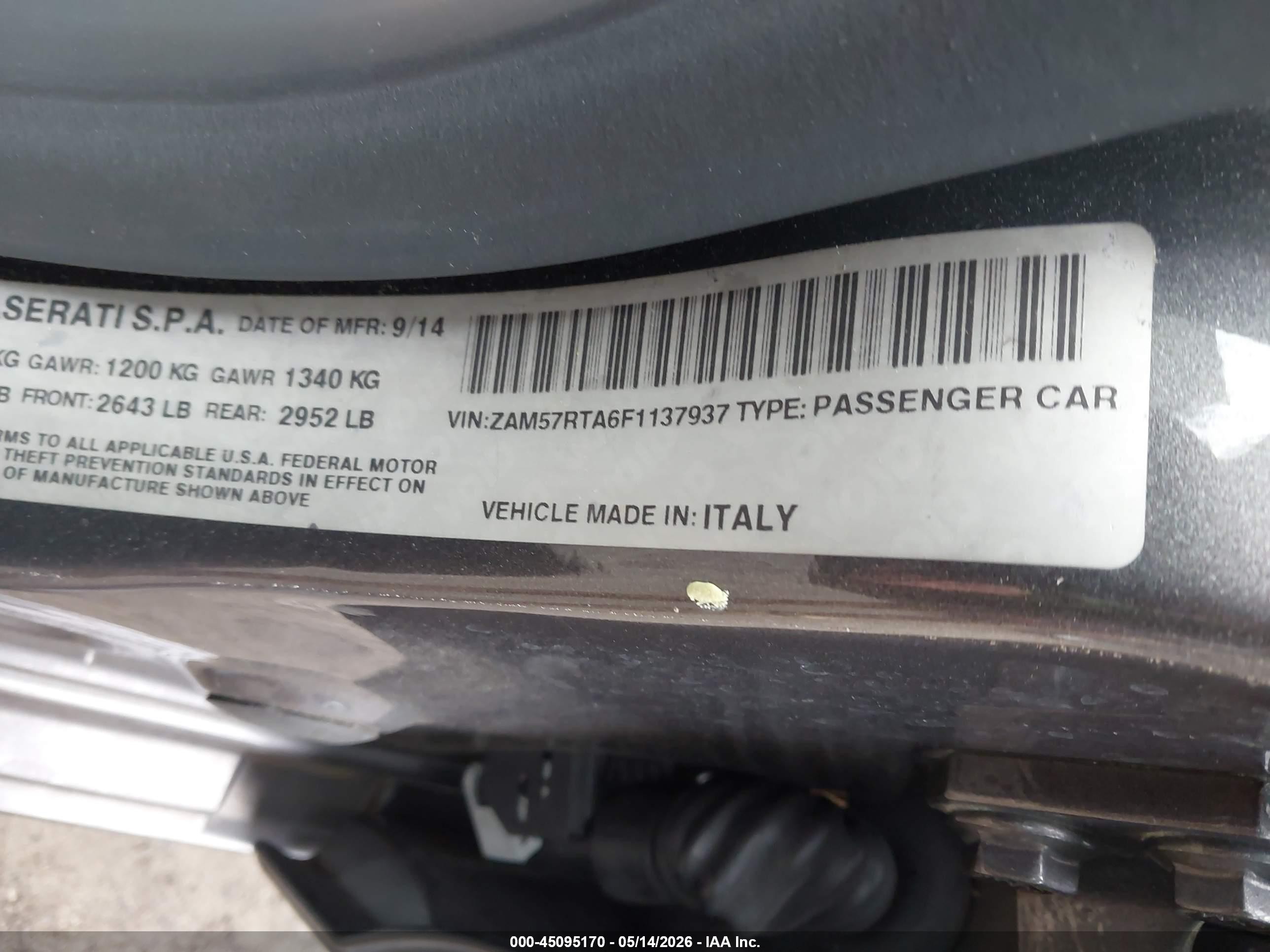2015 Maserati Ghibli S Q4 Серый vin: ZAM57RTA6F1137937