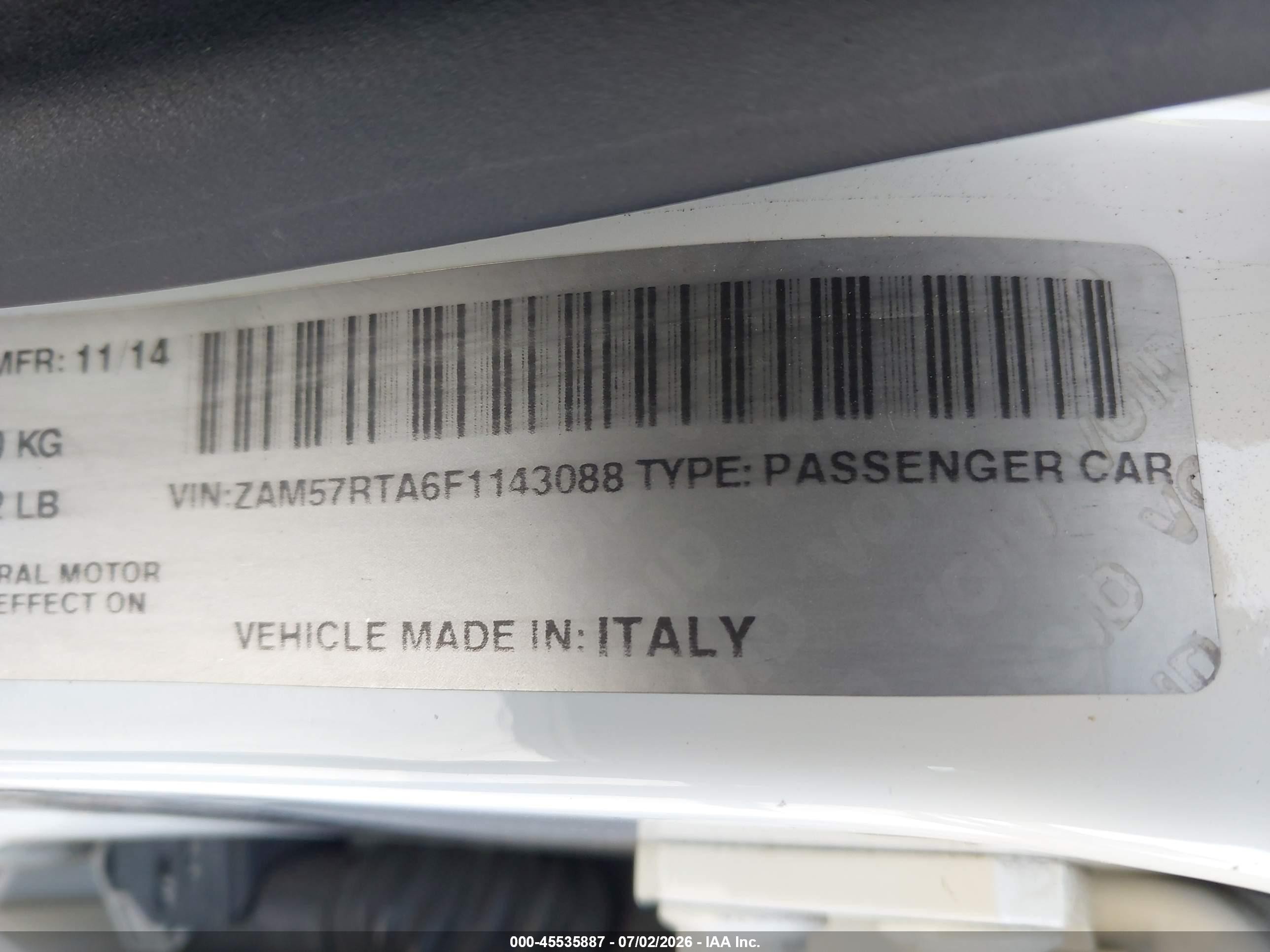 2015 Maserati Ghibli S Q4 White vin: ZAM57RTA6F1143088