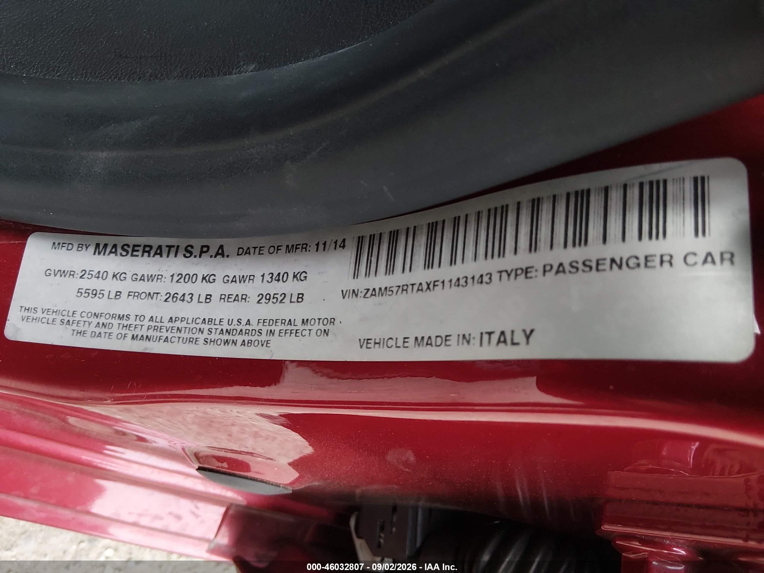 2015 Maserati Ghibli S Q4 Red vin: ZAM57RTAXF1143143