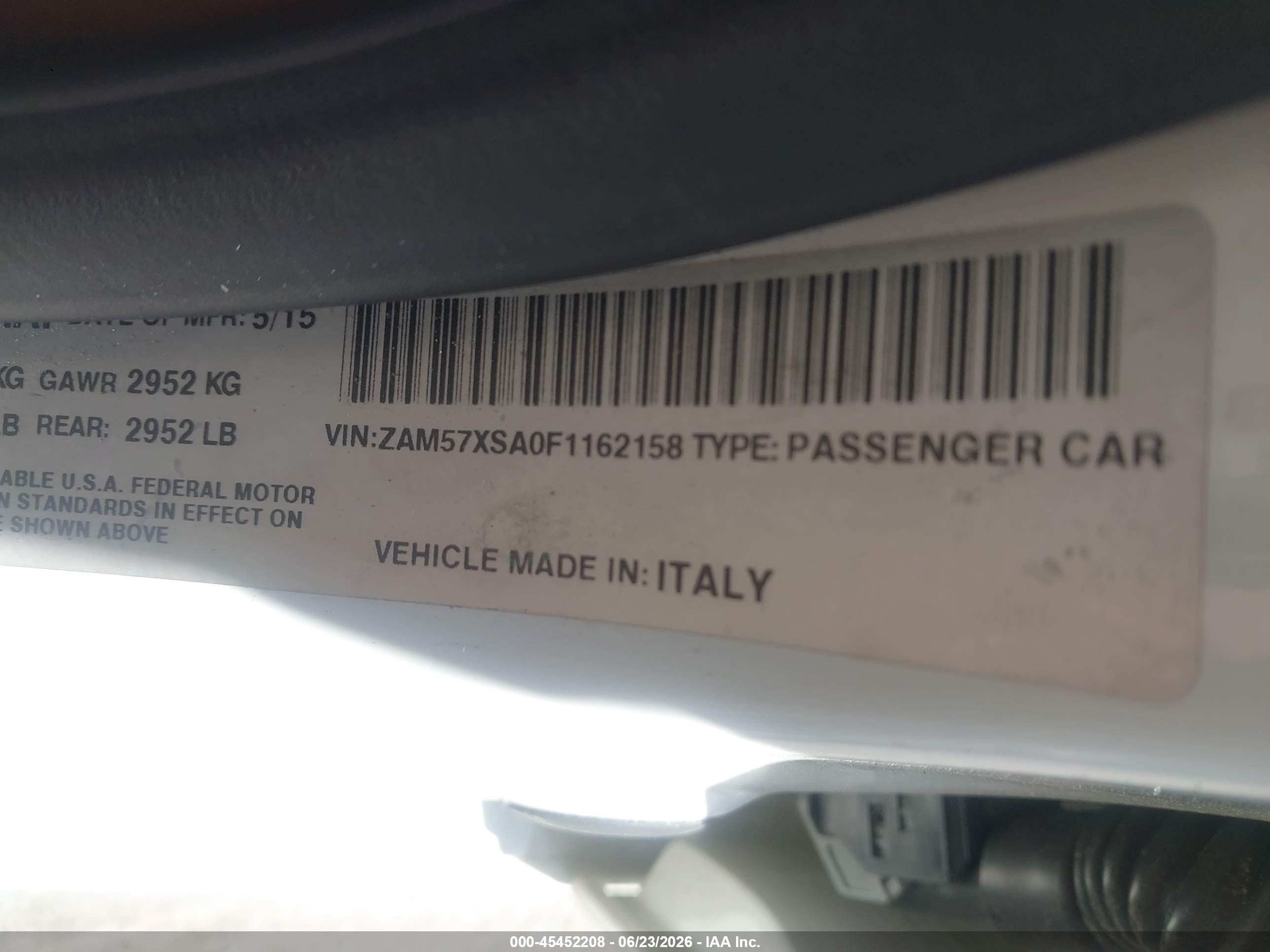 2015 Maserati Ghibli   White vin: ZAM57XSA0F1162158