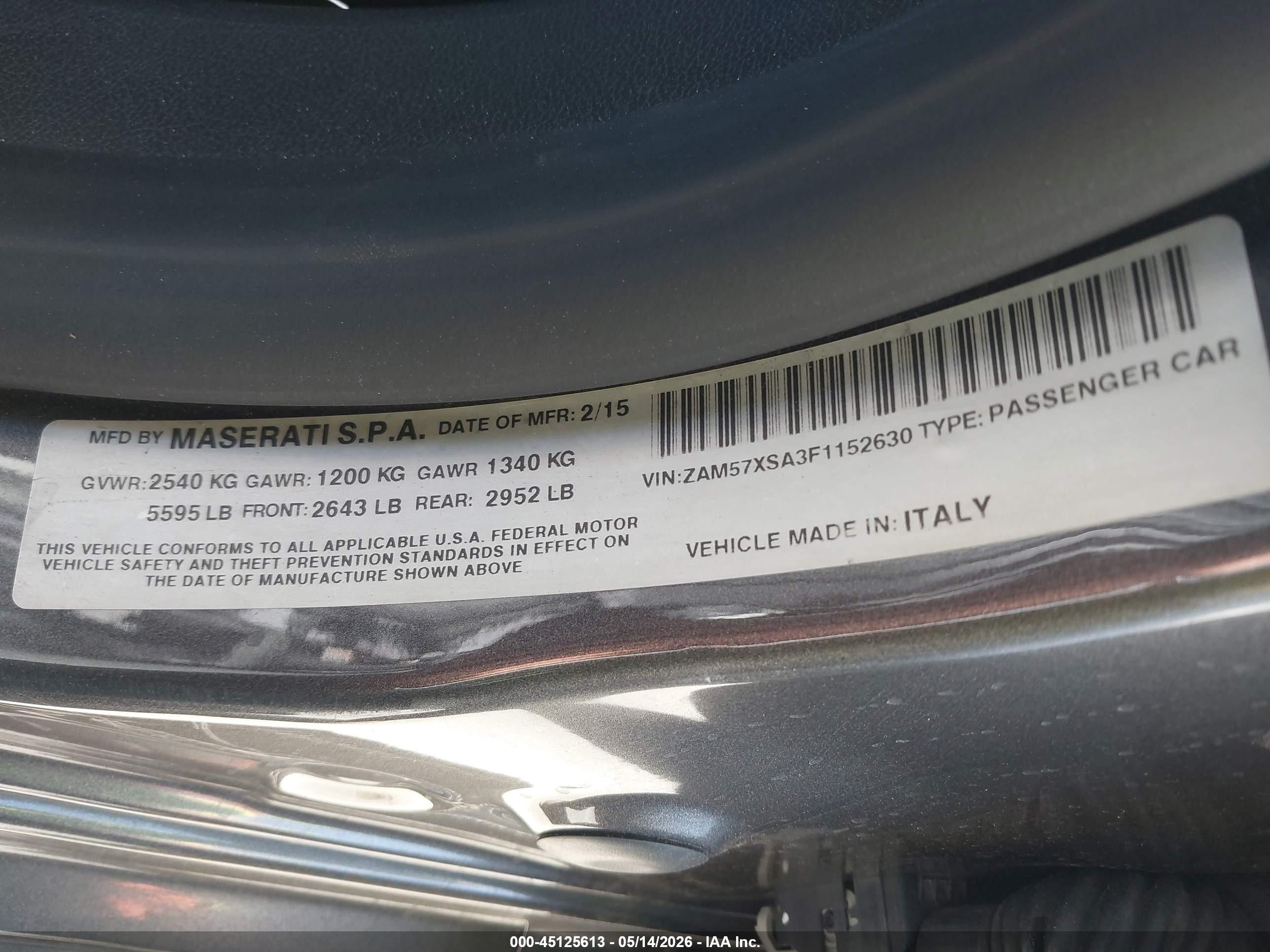 2015 Maserati Ghibli   Gray vin: ZAM57XSA3F1152630
