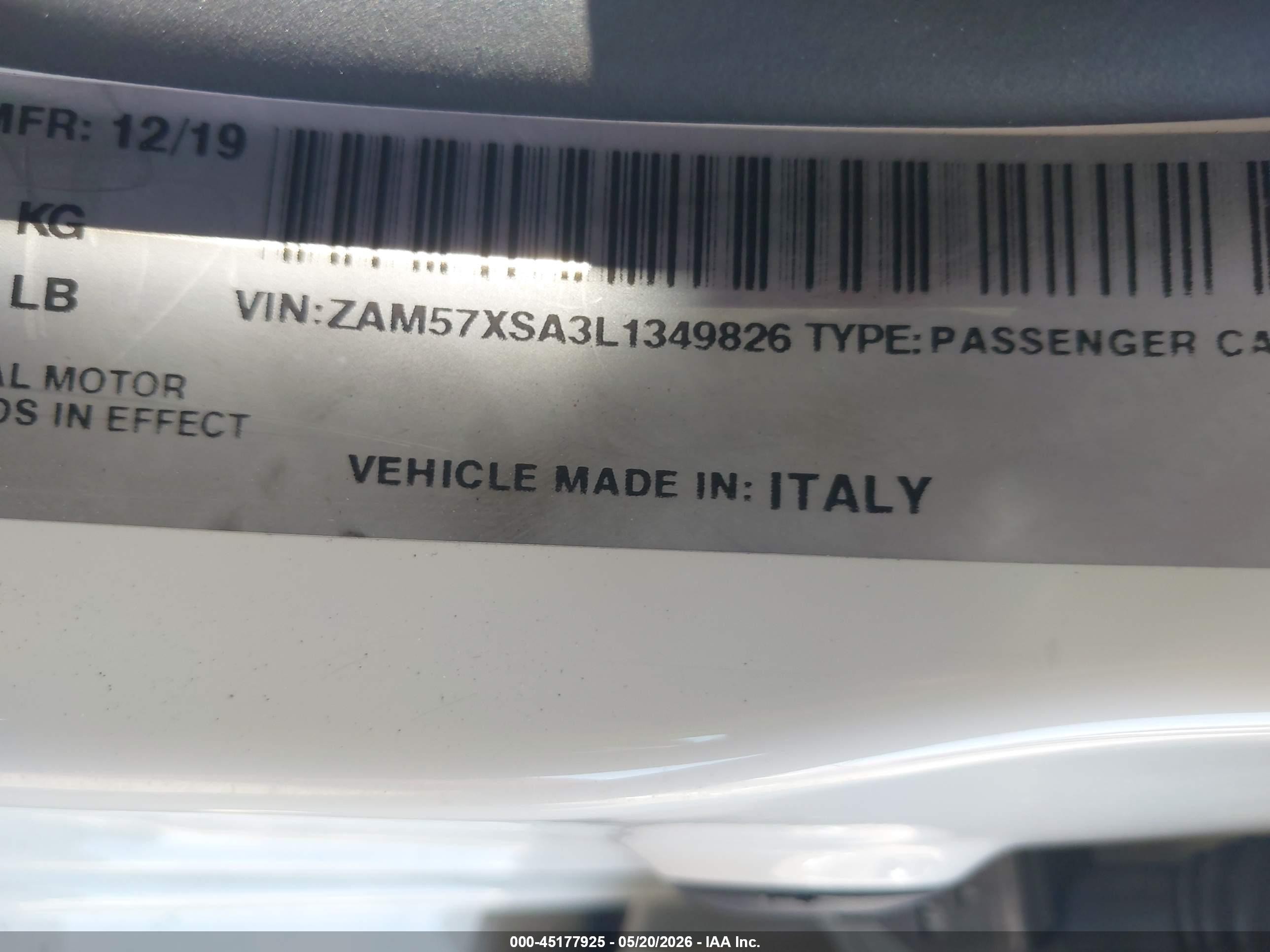 2020 Maserati Ghibli White vin: ZAM57XSA3L1349826