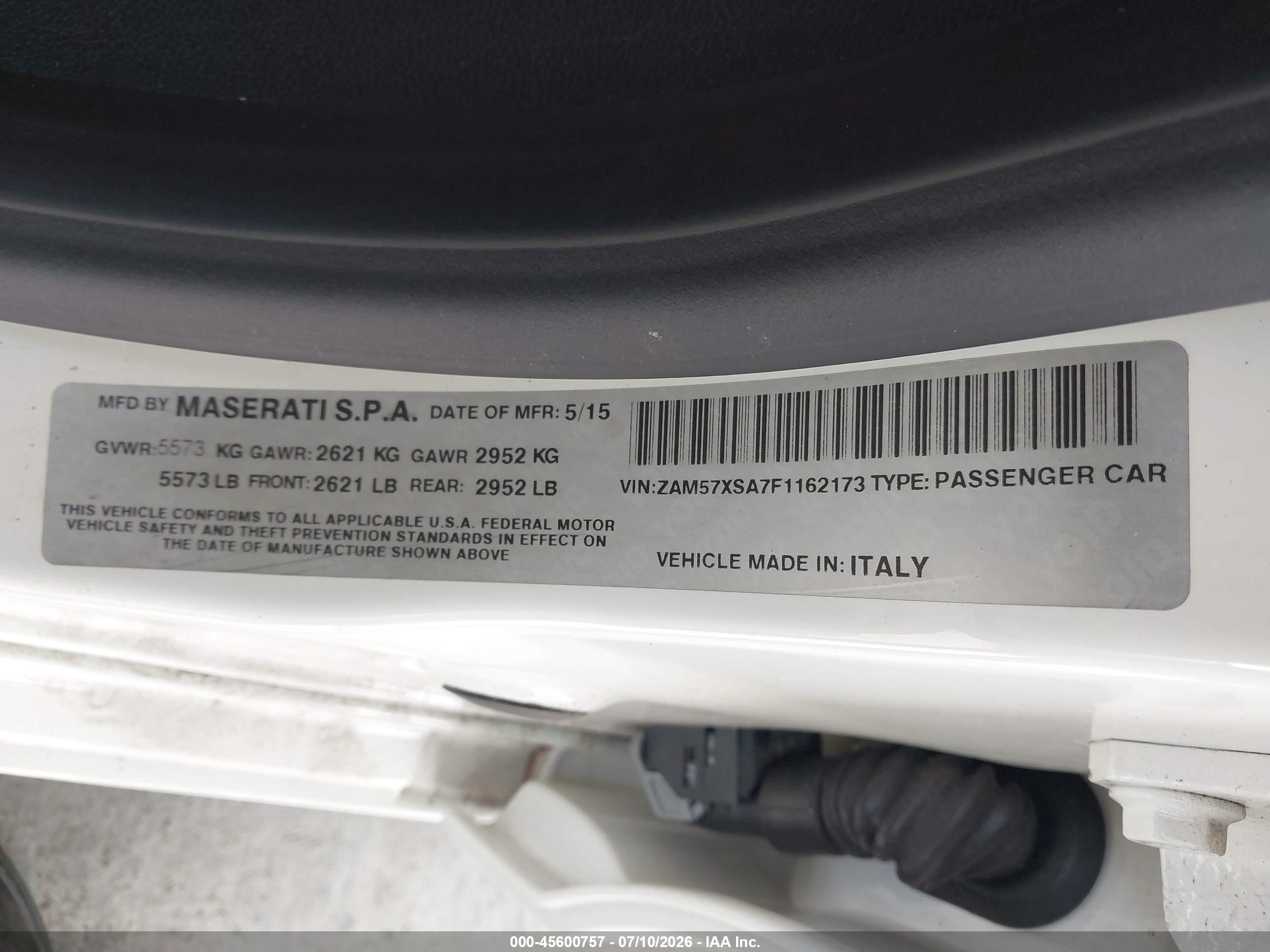 2015 Maserati Ghibli White vin: ZAM57XSA7F1162173