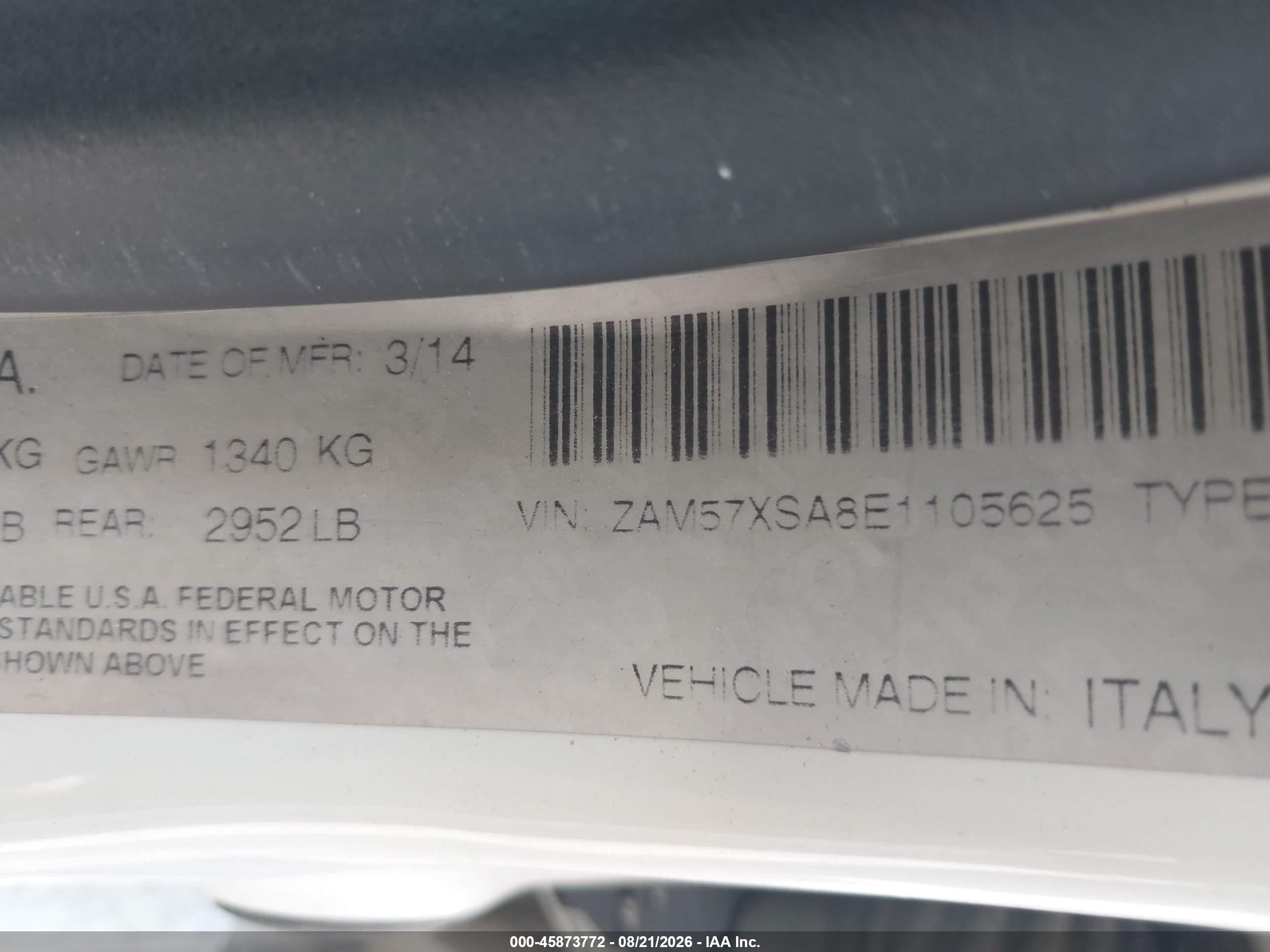 2014 Maserati Ghibli   White vin: ZAM57XSA8E1105625