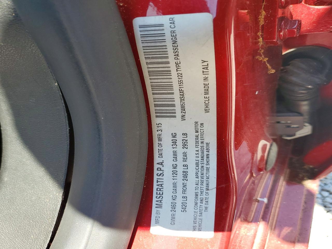 2015 Maserati Ghibli Burgundy vin: ZAM57XSAXF1155122