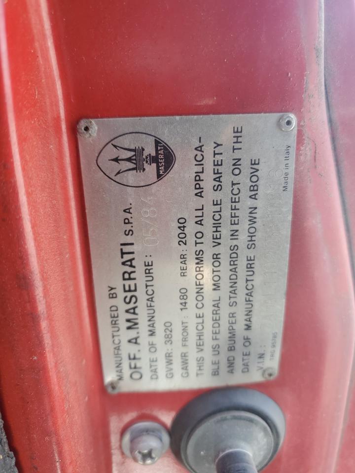 1984 Maserati Biturbo Red vin: ZAMAL1102EB310318